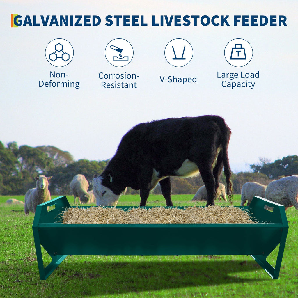 Garvee Livestock Feeder, 45.13" Hay Feeder for 10 Sheep Once, Heavy Duty 22 Gallon Capacity Livestock Feeding Trough for Horse, Goat, Sheep, Cattle, Cow, Alpaca, Dark Green