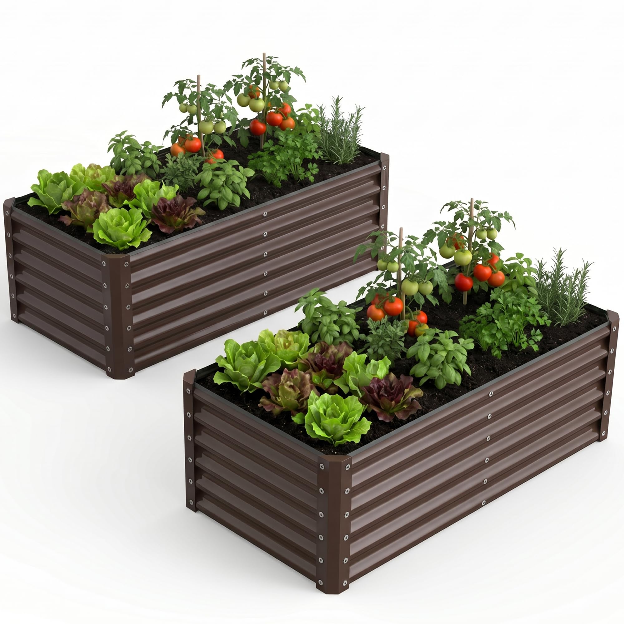 Garvee 2 Pack Tall 4 x 2 Ft Galvanized Steel Raised Garden Bed, Outdoor Above Ground Planter Box for Vegetables and Flowers, Metal Raised Bed for Gardening