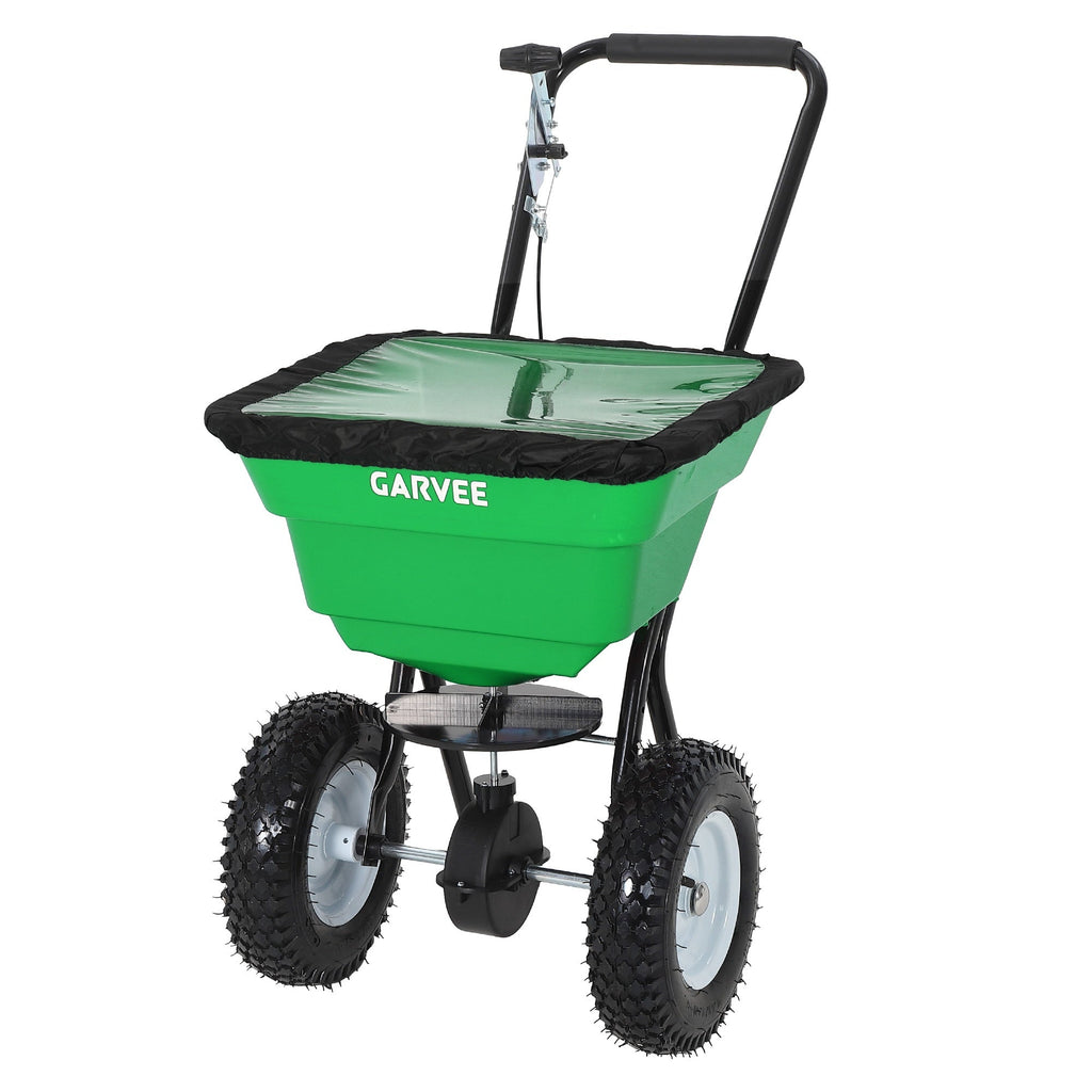 Garvee 80 lb Push Broadcast Spreader, Walk-Behind Lawn & Garden Spreader with 29 L Hopper, 0–12 ft Coverage, 13" All-Terrain Wheels & 20-Level Flow Control for Seed, Fertilizer, Salt & Ice Melt, Green/Black
