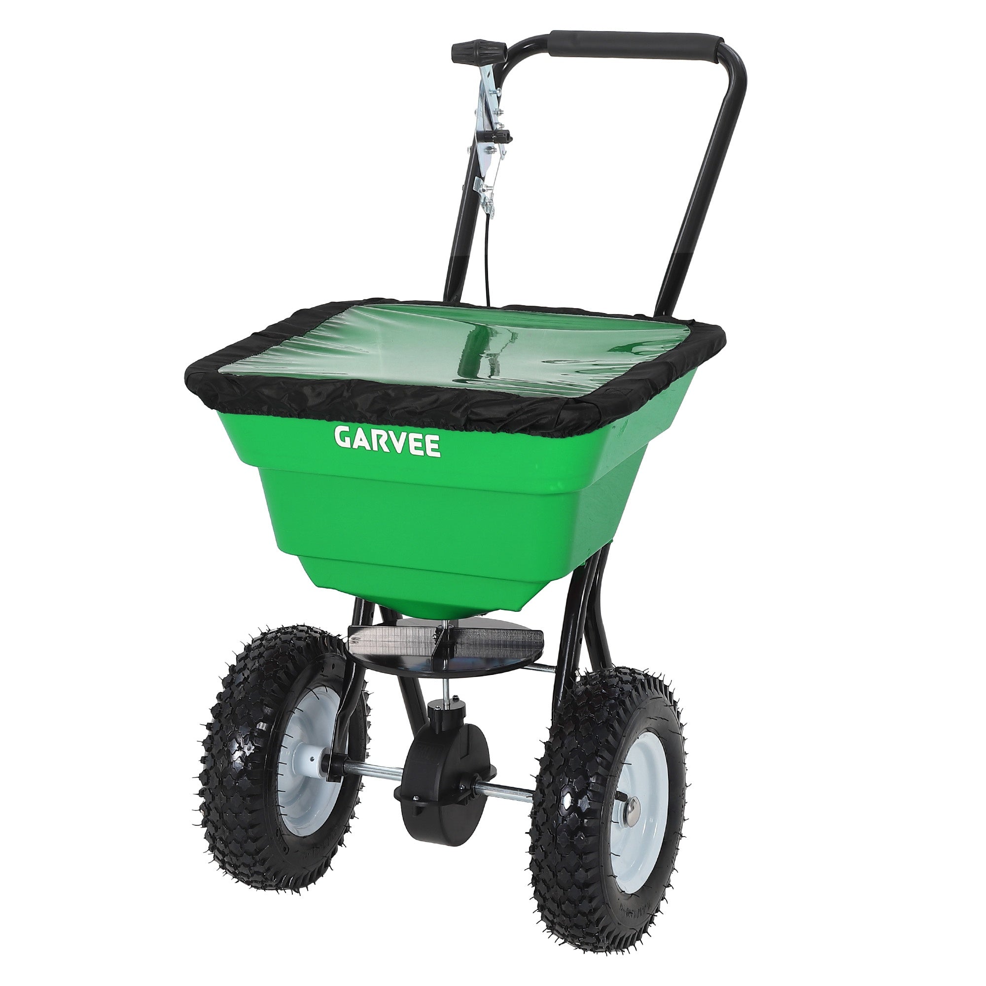 Garvee 80 lb Push Broadcast Spreader, Walk-Behind Lawn & Garden Spreader with 29 L Hopper, 0–12 ft Coverage, 13" All-Terrain Wheels & 20-Level Flow Control for Seed, Fertilizer, Salt & Ice Melt, Green/Black