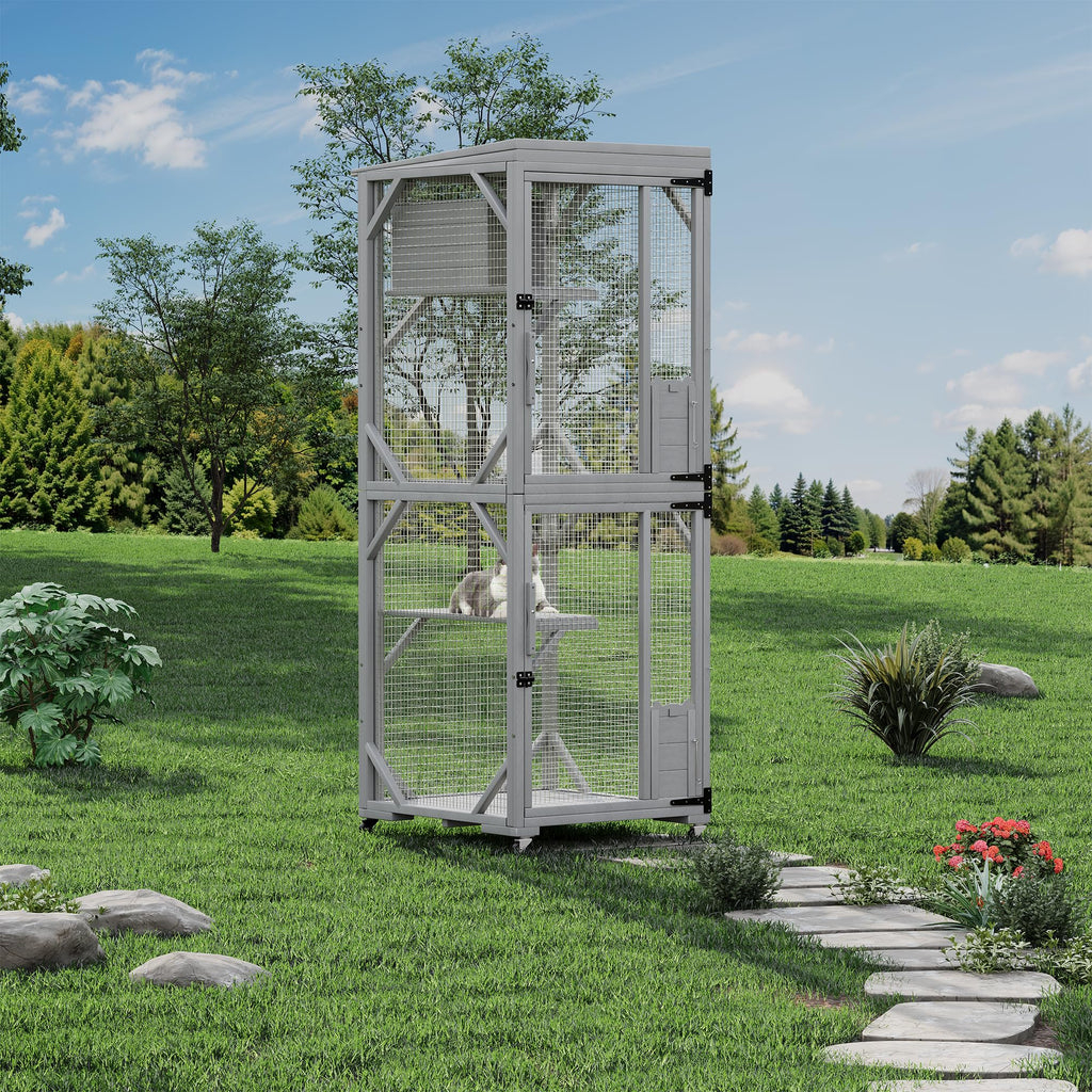 Garvee Outdoor Cats House with 4 Wheels, Walk-in Cat Cage, Catio Outdoor Enclosure Extra Large