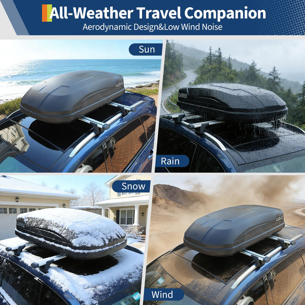 Garvee 12 Cubic Rooftop Cargo Box Carrier, Dual-Side Opening Hard-Shell Roof Mount with 135 lbs Capacity, Secure Straps & Keys for Travel Luggage Storage, Black