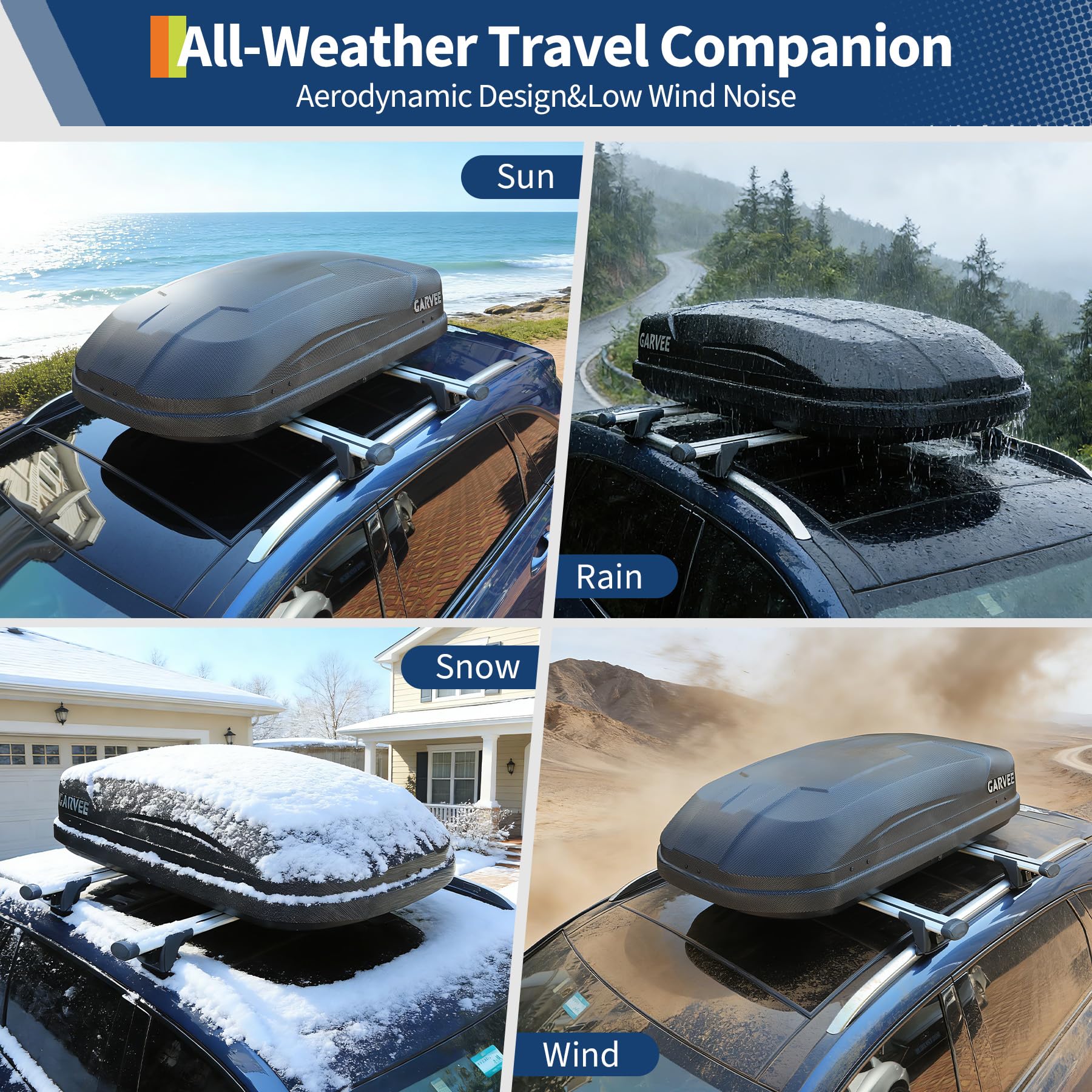 Garvee 12 Cubic Rooftop Cargo Box Carrier, Dual-Side Opening Hard-Shell Roof Mount with 135 lbs Capacity, Secure Straps & Keys for Travel Luggage Storage, Black