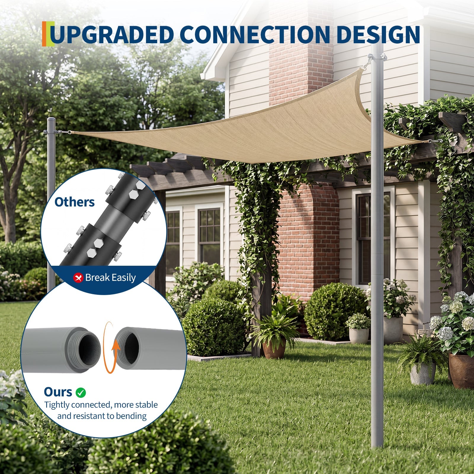 Garvee 2 Pack 10FT Shade Sail Poles with Twist-In Ground Anchors & D-Clamps, Heavy-Duty Outdoor Sun Shade Support Posts for Patio, Backyard, Gray