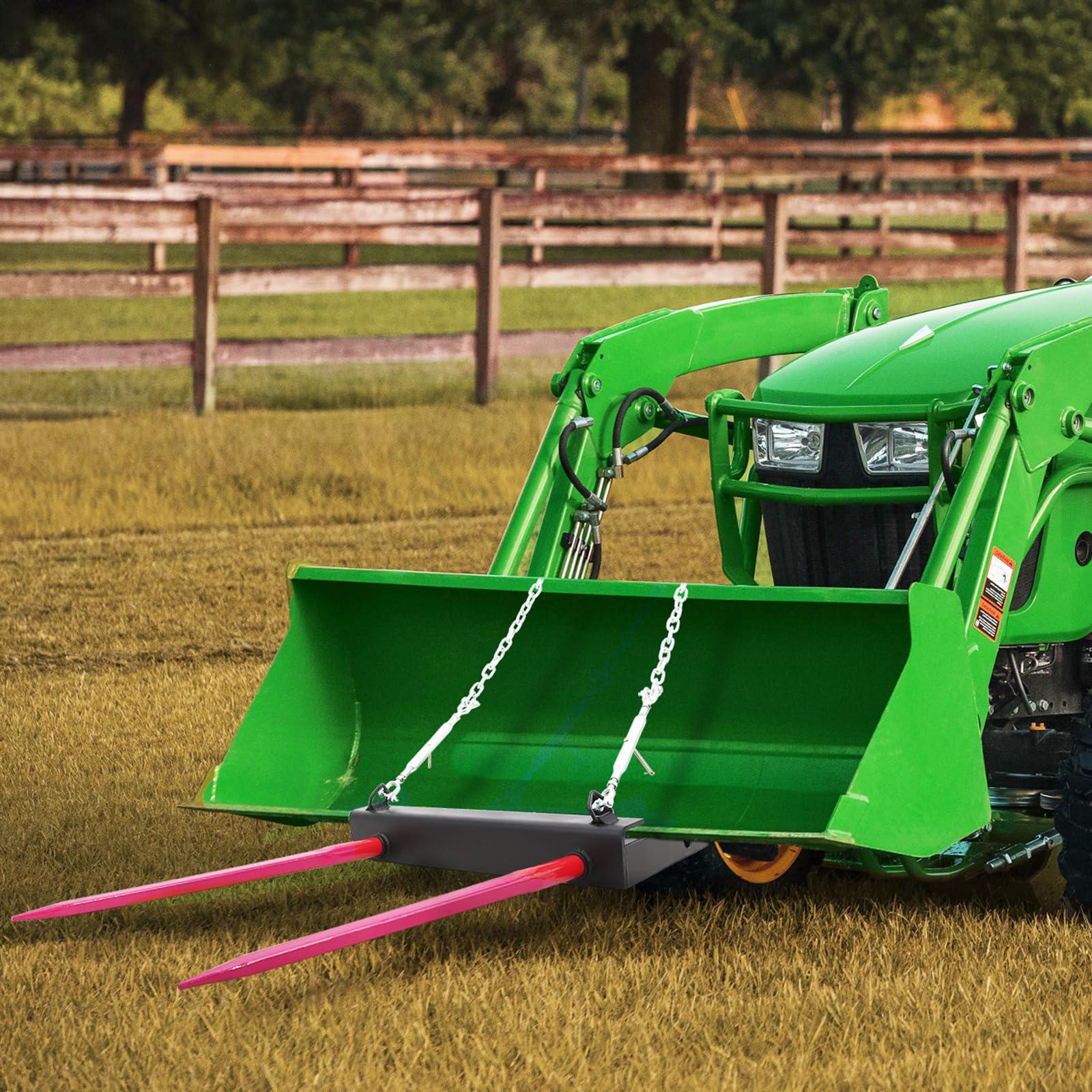 Garvee 49" Double Hay Spear Attachment, 4000 lb Bale Forks with Stabilizer Spears for Skid Steer and Tractor