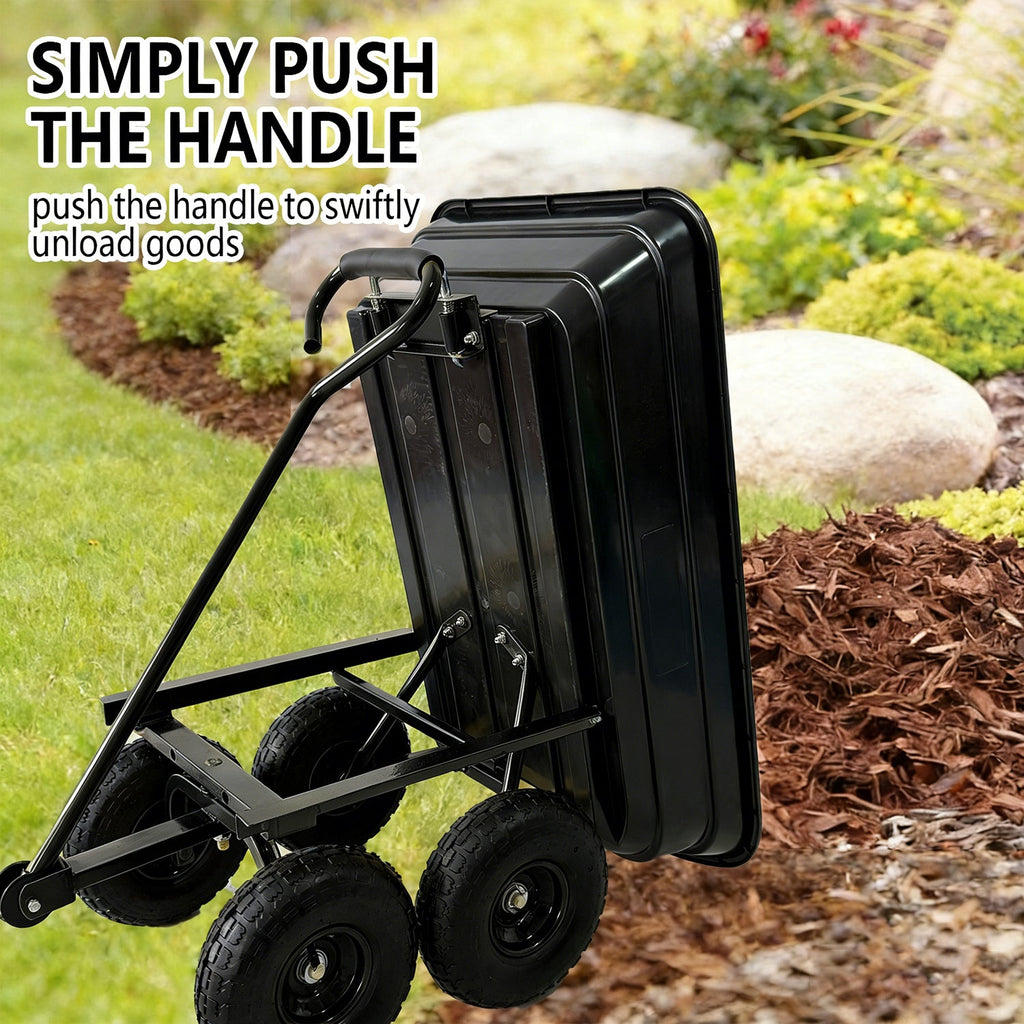 Garvee 600 Lbs Garden Dump Cart, Heavy Duty Outdoor Wagon with Quick Release & 10" Flat-Free Wheels for Yard, Soil & Tools – Black