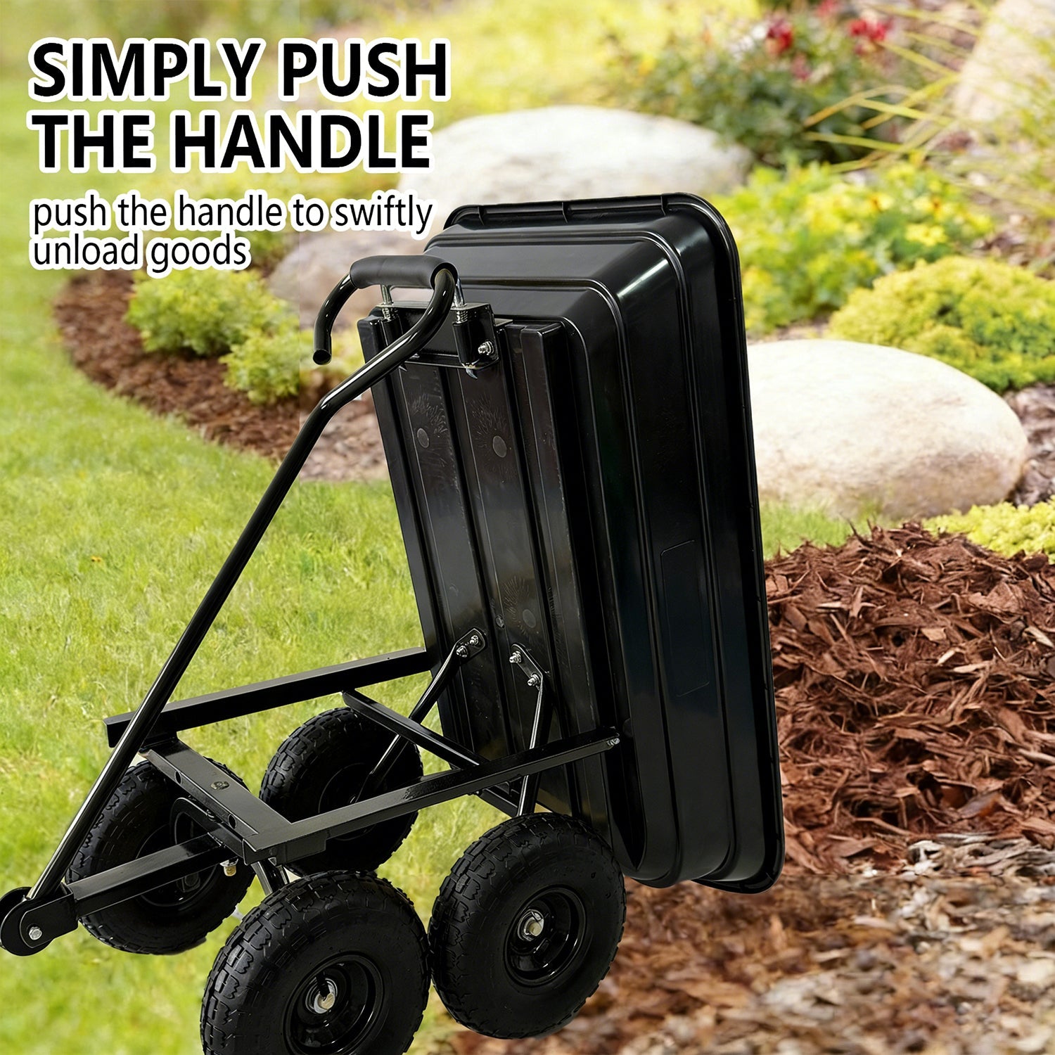 Garvee 600 Lbs Garden Dump Cart, Heavy Duty Outdoor Wagon with Quick Release & 10" Flat-Free Wheels for Yard, Soil & Tools – Black