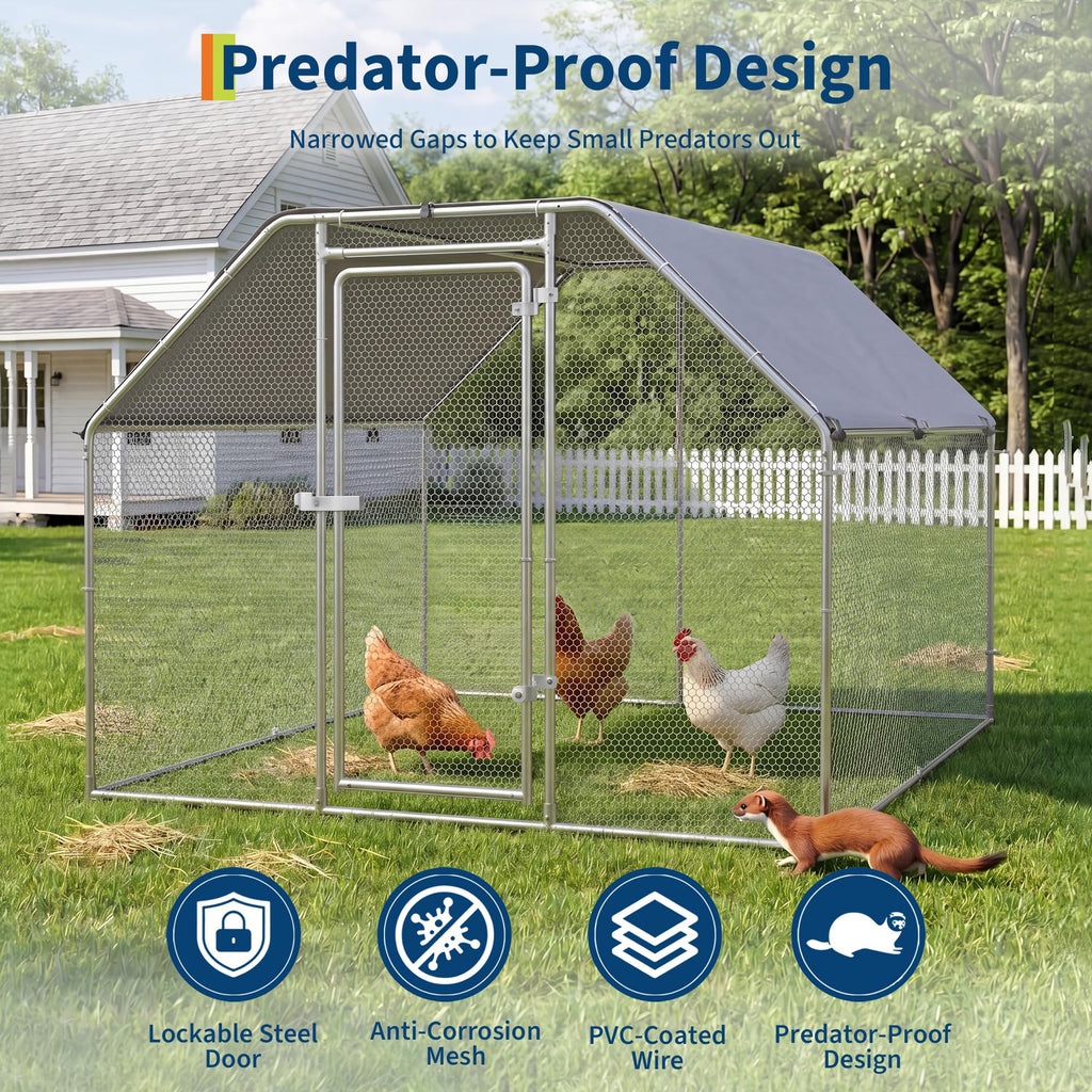 Garvee Large Metal Chicken Coop, Walk-In Poultry Cage with Waterproof Cover for Backyard Farm Use 9.84' × 6.56' × 6.56'