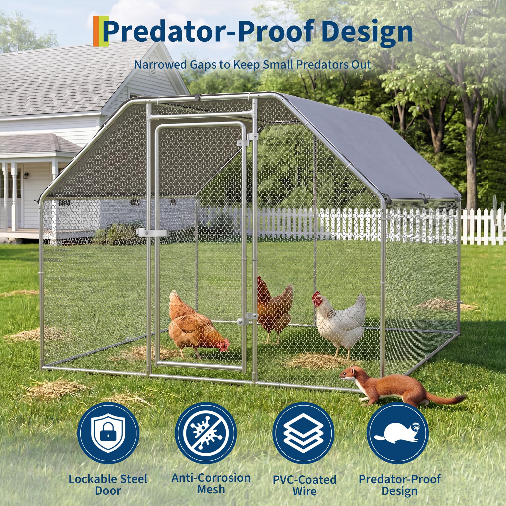 Garvee Large Metal Chicken Coop, Walk-In Poultry Cage with Waterproof Cover for Backyard Farm Use 9.84' × 6.56' × 6.56'