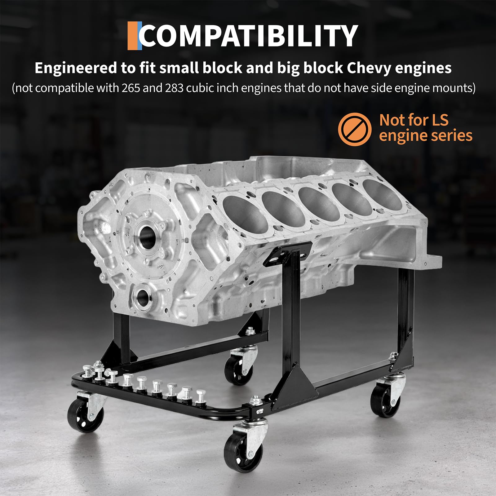 Garvee Engine Cradle with Wheels, 750 LBS Load Capacity Rolling Engine Stand with 4 Swivel Casters and 4 Hook Positions, Engine Cradle Rolling Stand for Chevy Small Block and Big Block