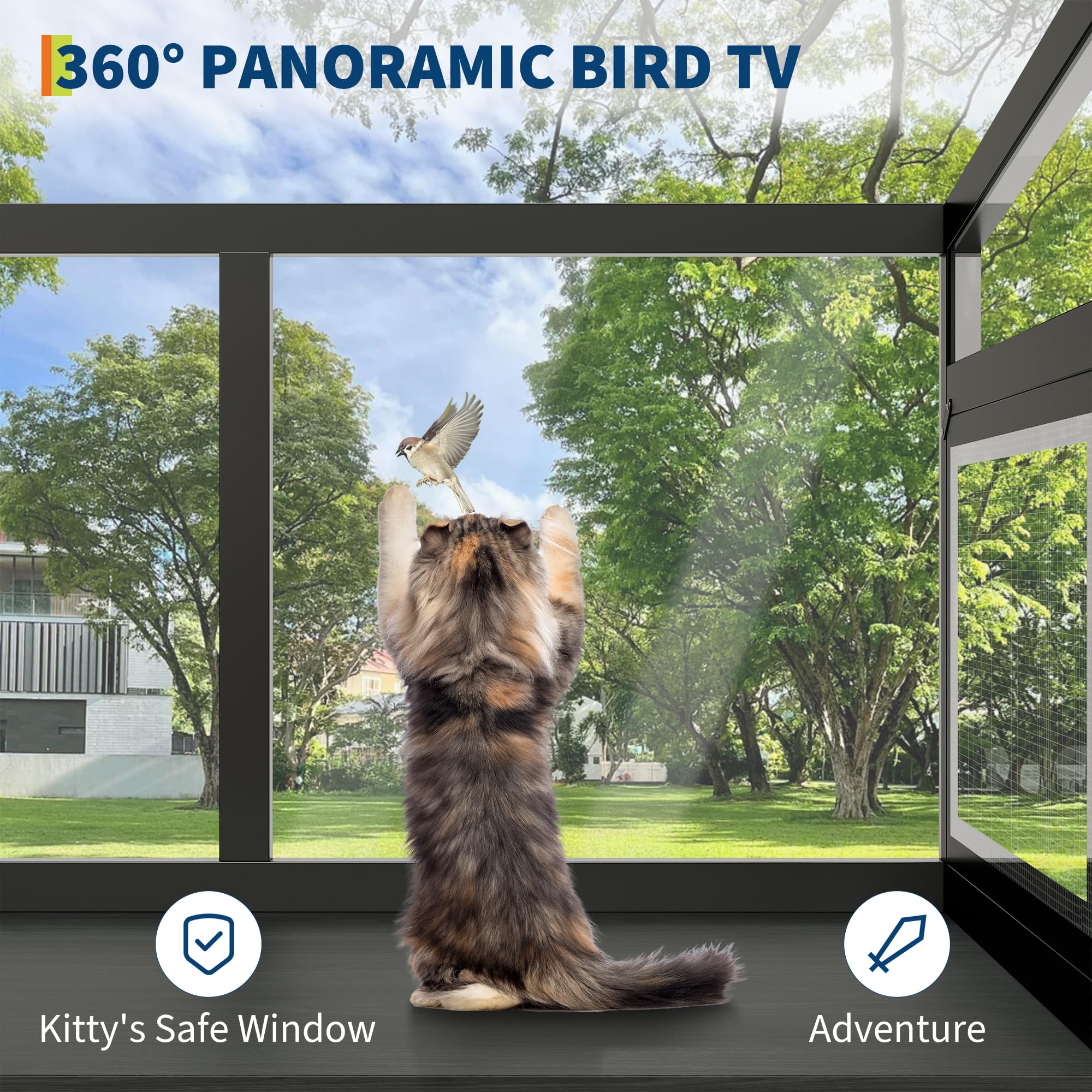 Garvee Cat Window Box Enclosure, Weatherproof Catio Windows Enclosure for Sunbathing, Birdwatching & Napping, Large Cats Window Perch for Sunbathing & Birdwatching