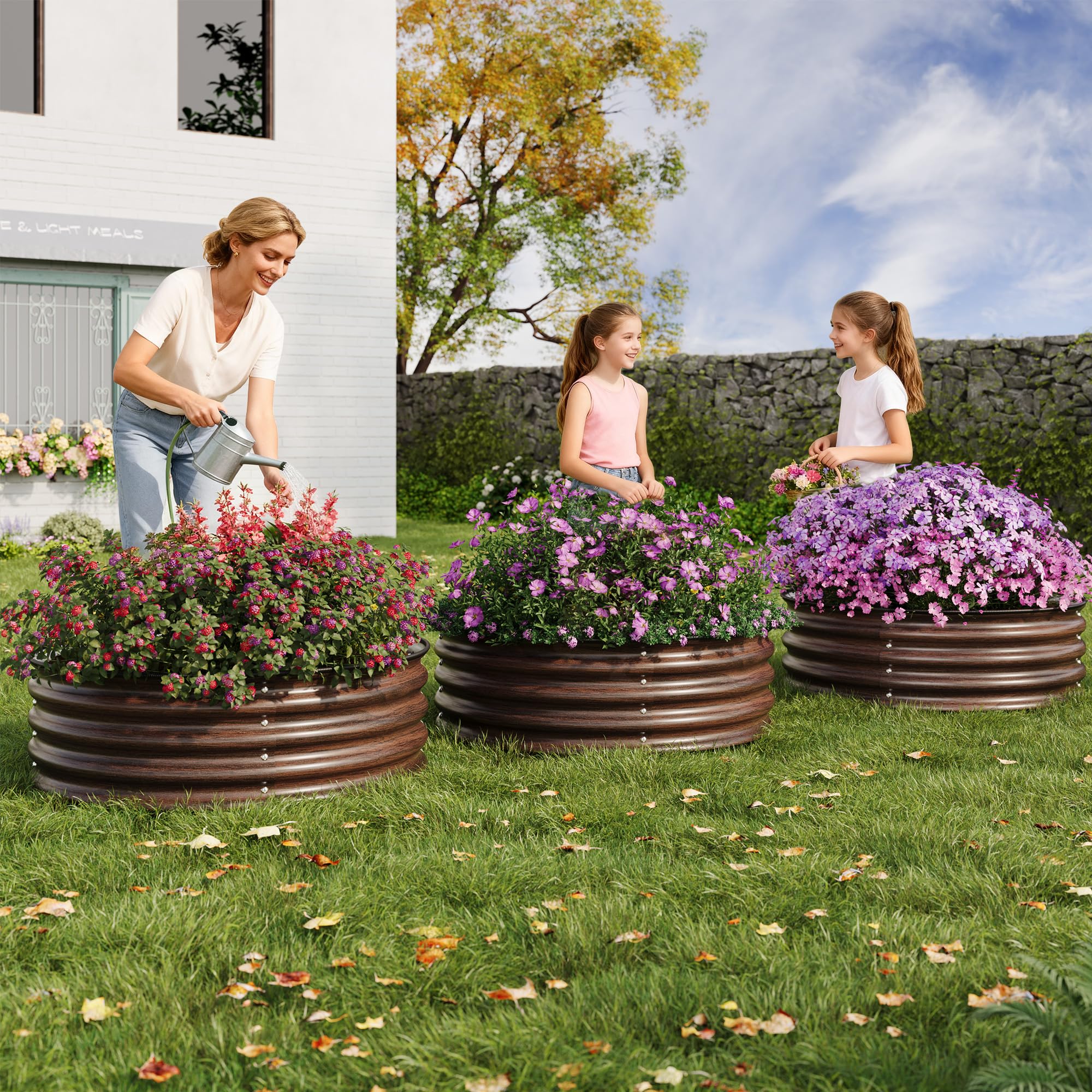 Garvee Round Raised Garden Bed, 2 Pcs 2 x 1.5ft Galvanized Raised Boxes with Rust, Corrosion Protection, Easy Assembly, Safe Edge, Metal Garden Bed Kit for Planting Vegetables, Fruits, Flowers