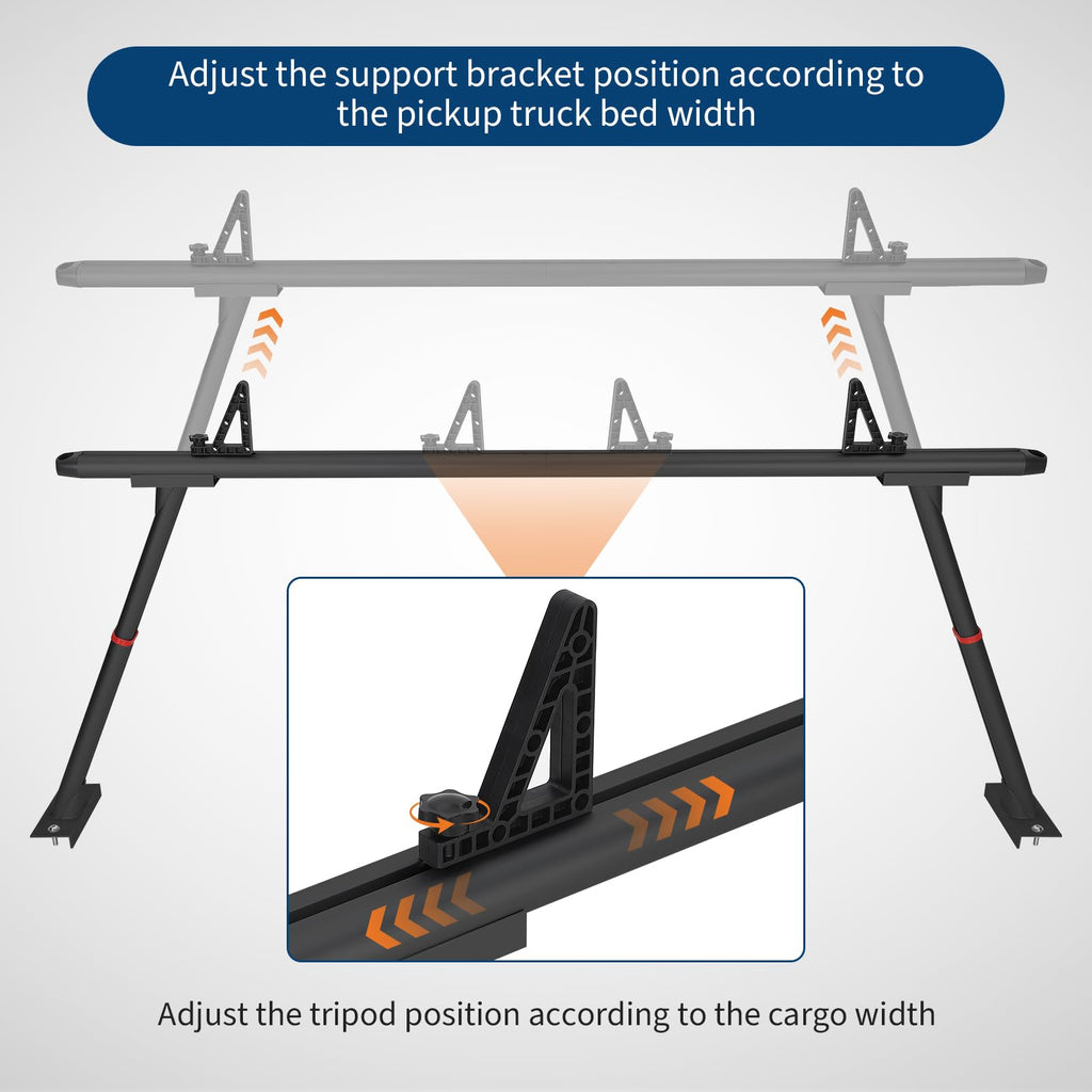 Garvee Truck Rack, 35.4-71in Adjustable Width Ladder Rack for Truck, Aluminum 800 Lbs Capacity, Heavy Duty Truck Bed Rack, Stable Drilling Cargo Support System for Kayak, Surfboard, Lumber, Black