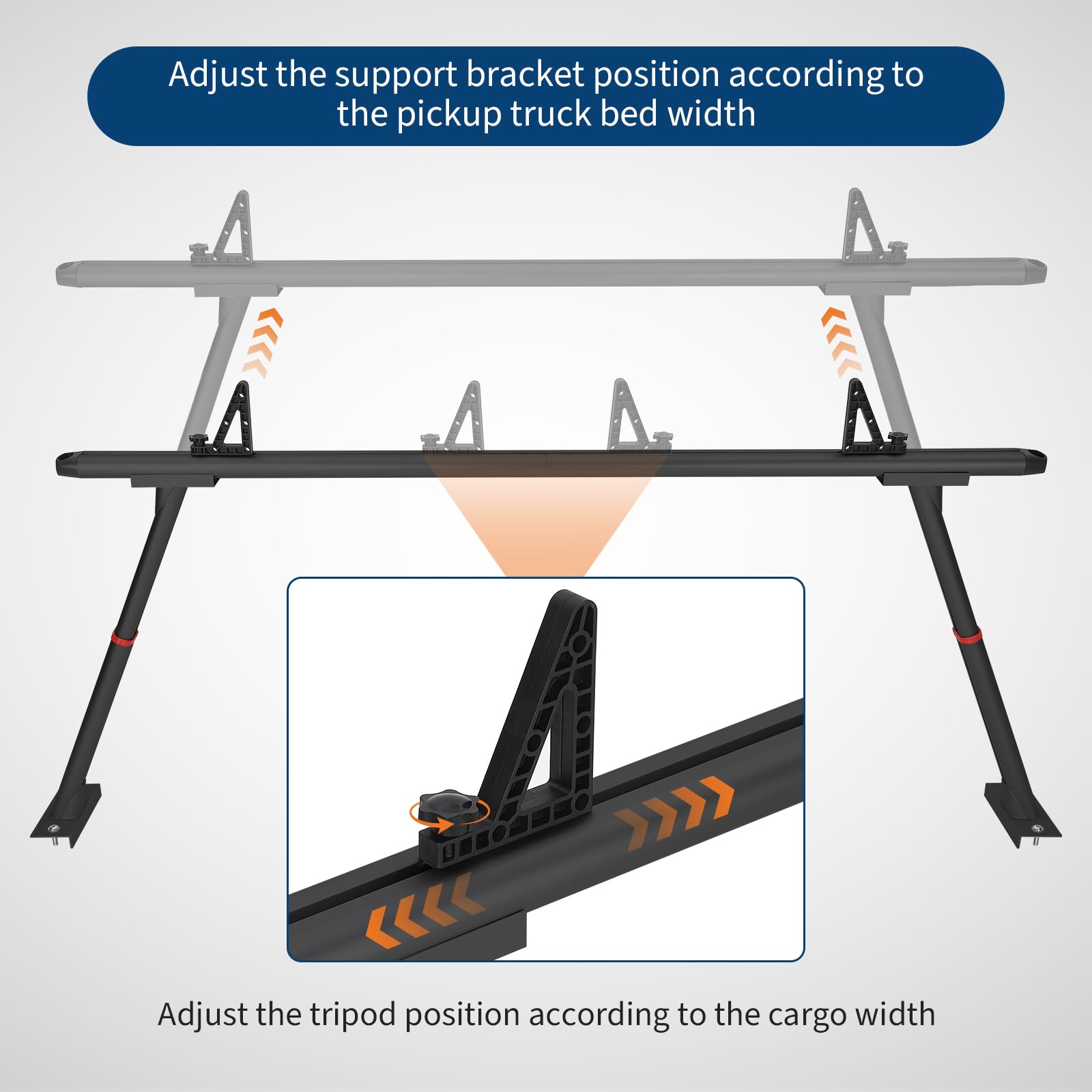 Garvee Truck Rack, 35.4-71in Adjustable Width Ladder Rack for Truck, Aluminum 800 Lbs Capacity, Heavy Duty Truck Bed Rack, Stable Drilling Cargo Support System for Kayak, Surfboard, Lumber, Black