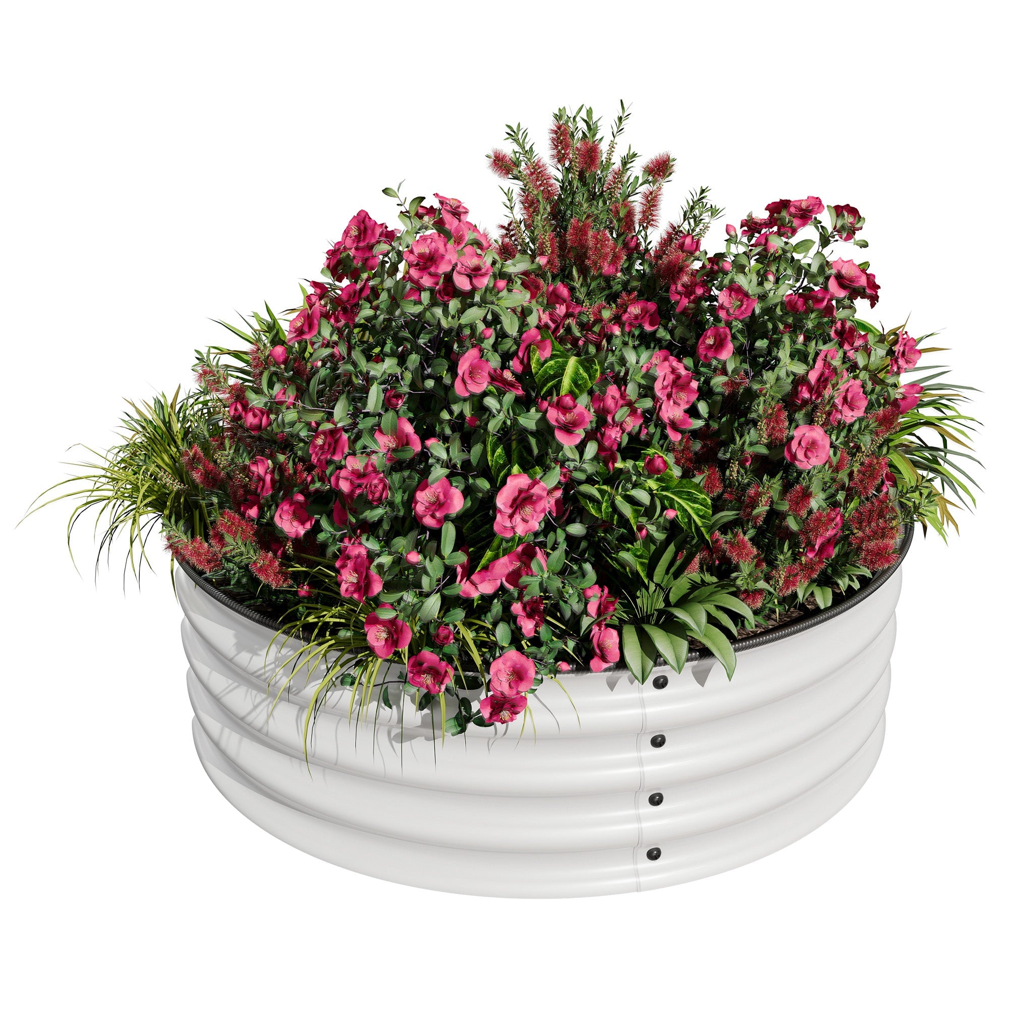 Garvee Round Metal Raised Garden Bed, 2x1FT Galvanized Planter Box, Rust-Resistant, Open Bottom, Safe Edge, Easy Assembly for Vegetables, Flowers & Herbs – White