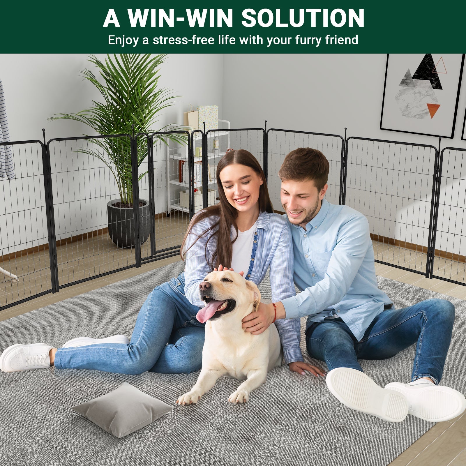 Garvee Dog Playpen, 8 Panels Dog Fence Indoor/Outdoor, Heavy Duty Metal Pet Puppy Exercise Pen, Wide Door Low Threshold, Portable Pet Playpen for Rv Camping Garden Yard, 27"Lx40"H/Panel