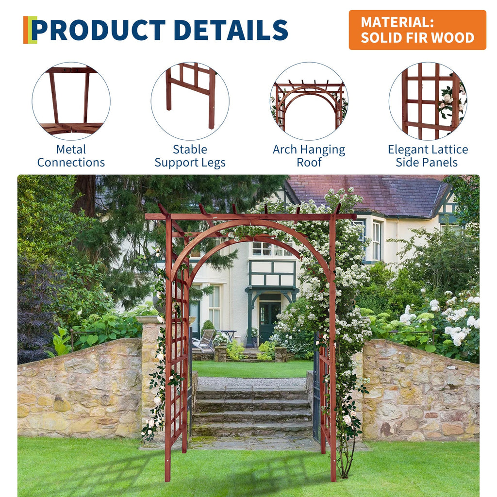 Garvee 85-Inch Wooden Garden Arbor Trellis, Fir Wood Pergola Arch for Climbing Plants, Wedding, Patio, Lawn & Backyard, Teak, Arched & Flat Top