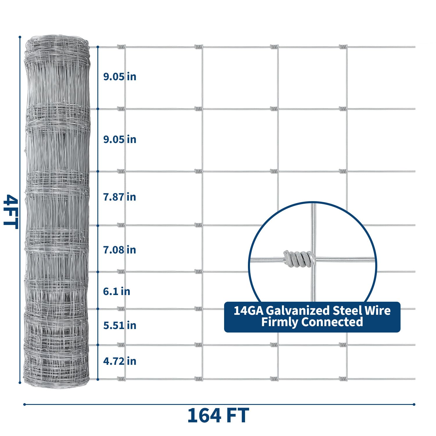Garvee Farm Fence 4x164 ft, High Strength Galvanized Cattle Fence, Heavy Zinc Coating Wire Fence for Hog, Deer, Goat, Sheep, Weather Resistance, Perfect for Livestock, Animal, Yard, Garden Pr