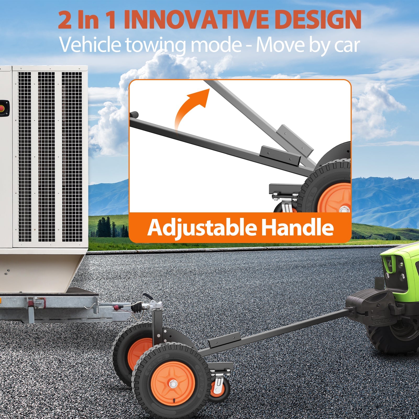 Garvee 1500 lbs Heavy Duty 2-in-1 Adjustable Height Trailer Dolly - Carbon Steel Construction - 2" Hitch Ball & 16" Pneumatic Tires - Ideal for RV, Boat, Camper, Utility Trailer Positioning & Launching - Color: Black + Orange