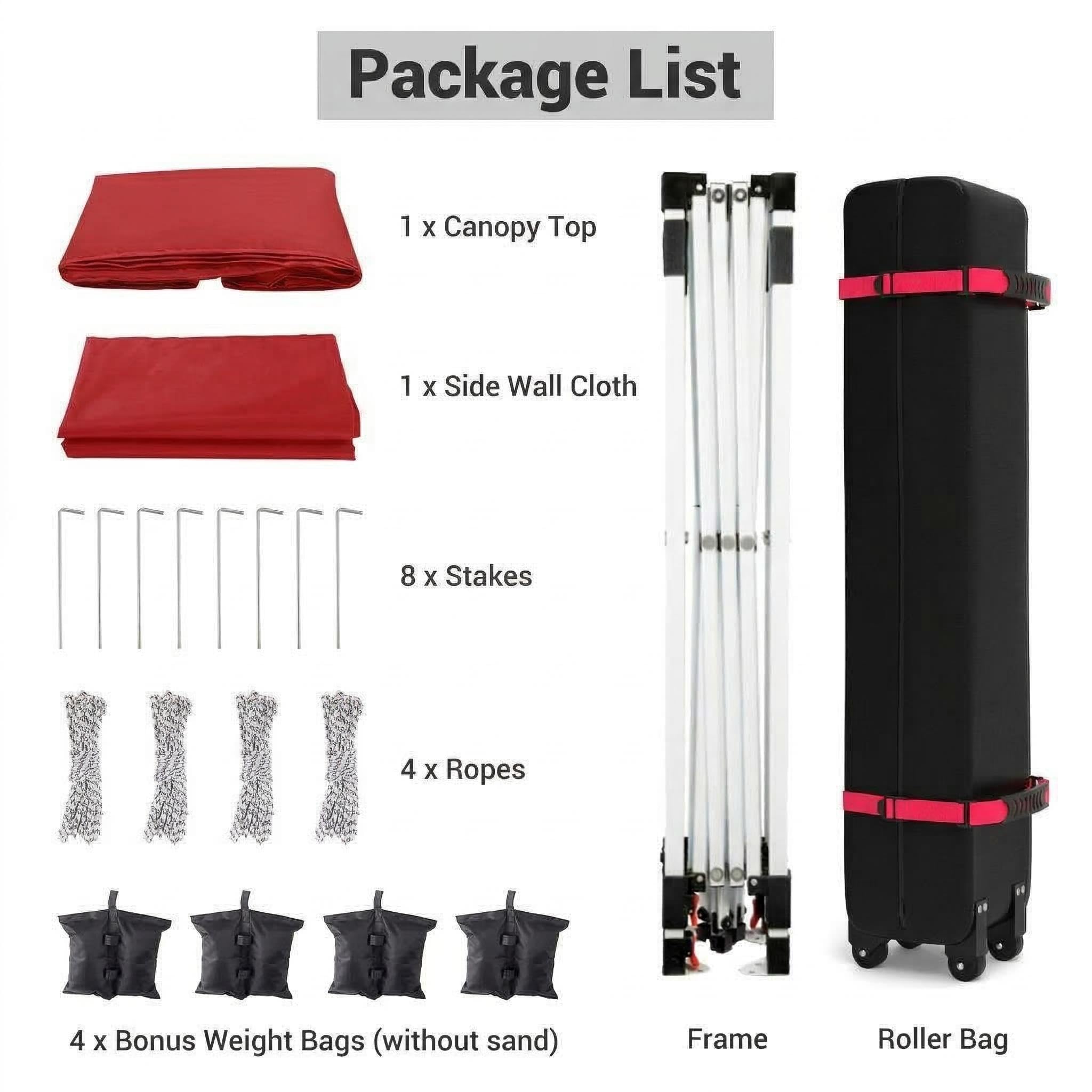 Garvee 10 × 10 FT Pop Up Canopy Tent, 150D Oxford Fabric, UPF 50+ Vented Roof, 1 Sidewall, 3 Adjustable Heights and Roller Bag for Outdoor Events, Red