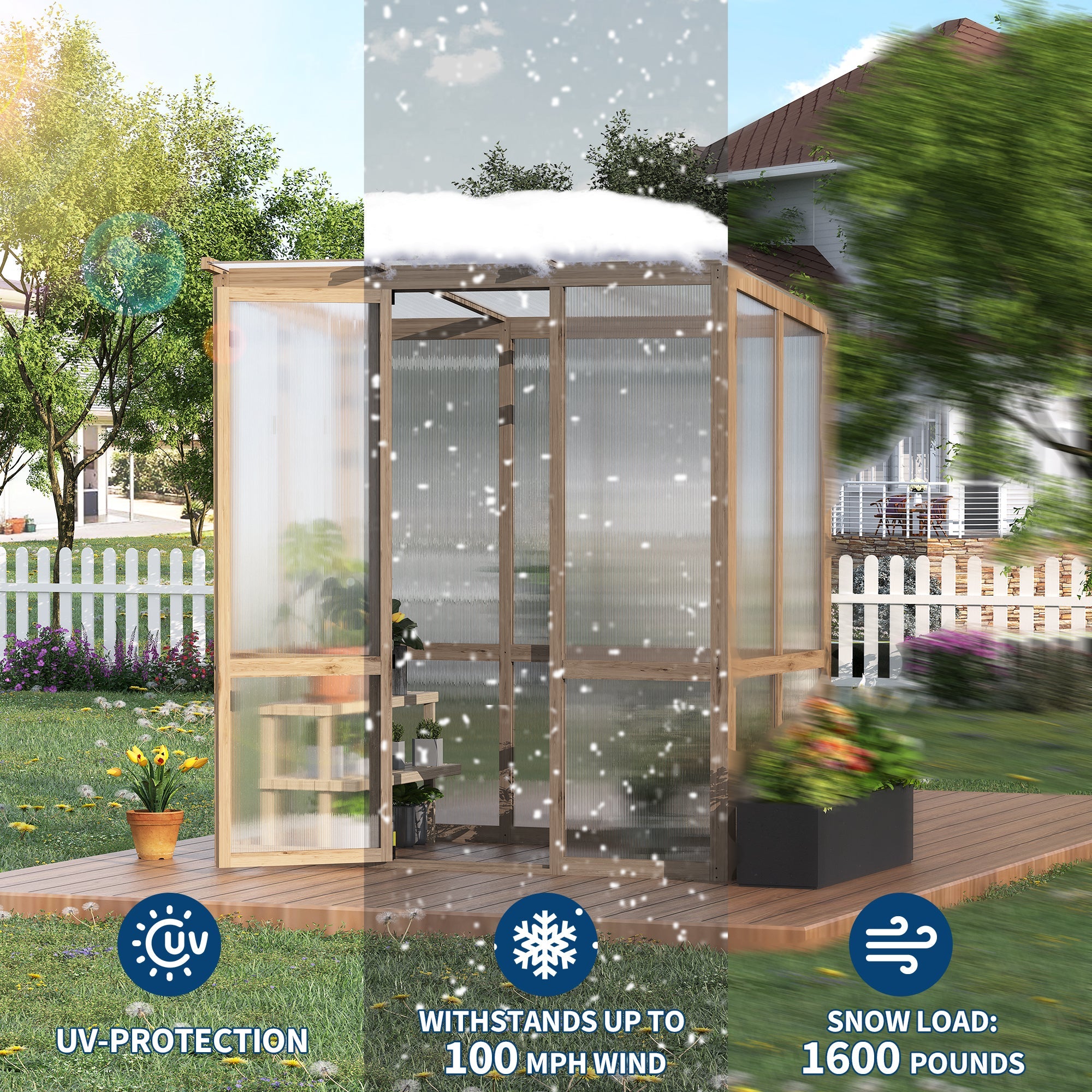 Garvee 4x6FT Wooden Greenhouse with Cedar Frame, Outdoor Wood Greenhouses with Roof Vent, Wood and Polycarbonate Walk-in Greenhouse
