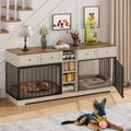 Garvee 82" Large Dog Crate for 2 Dogs, Dog Kennel Indoor with 4 Drawers and Shelves, Heavy Duty Double Dog Crate Furniture TV Stand, Wooden Dog Cage for Medium Large Dogs, Washed White