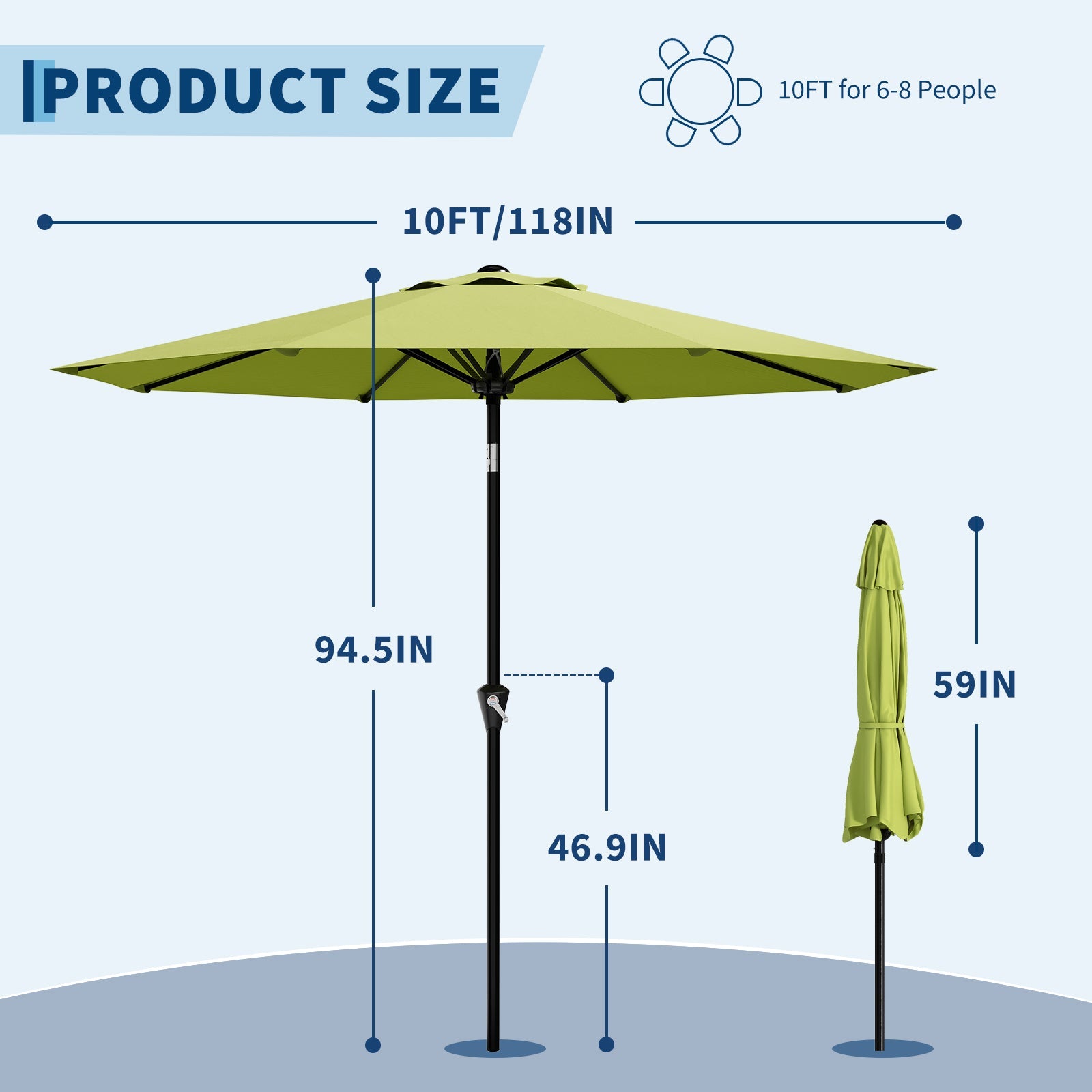 Garvee 10FT Green Fruit brand Green Patio Umbrella for Outdoor Table – Waterproof Market Parasol, Smooth Crank Lift, Push Button Tilt, 8 Sturdy Ribs, UV Protection – Pool, Deck, Garden, Yard