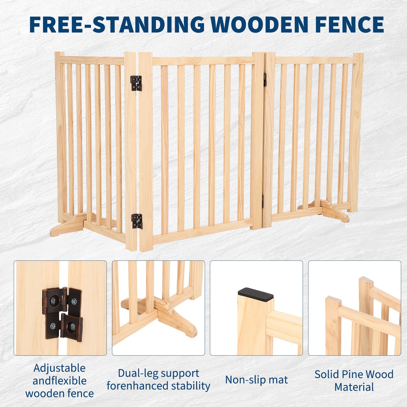 Garvee Wooden Freestanding Dog Gate, Collapsible Pet Gate with Support Feet, Indoor Dog Fence for The House,Doorways, Stairs，Expandable Pet Fence -3 Panel H:24”