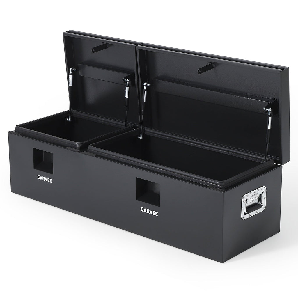 Garvee 56"X16"X14" Heavy Duty Steel Truck Bed Tool Box, Double Lid, Grooved Weatherproof Metal Chest with T-Handle & Side Handle, Durable Organizer for Pickup Truck, RV, Trailer, Front Double, Black