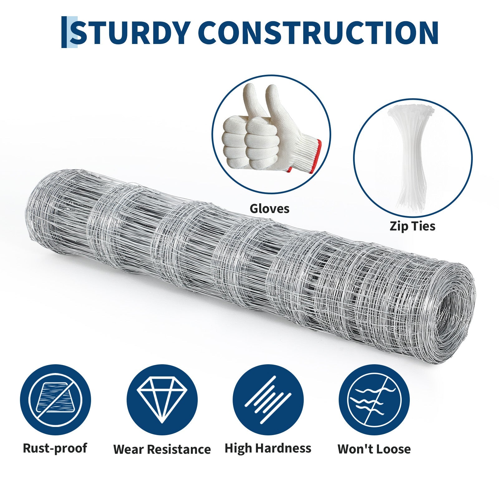 Garvee 4ft x 328f Duty Galvanized Metal Wire Mesh Fence – High Strength, Weather Resistant Livestock Field Fencing – Durable Zinc Coated for Cattle, Deer, Goat, Hog, Sheep and Animal Protection, Silver, 1.6±0.2mm