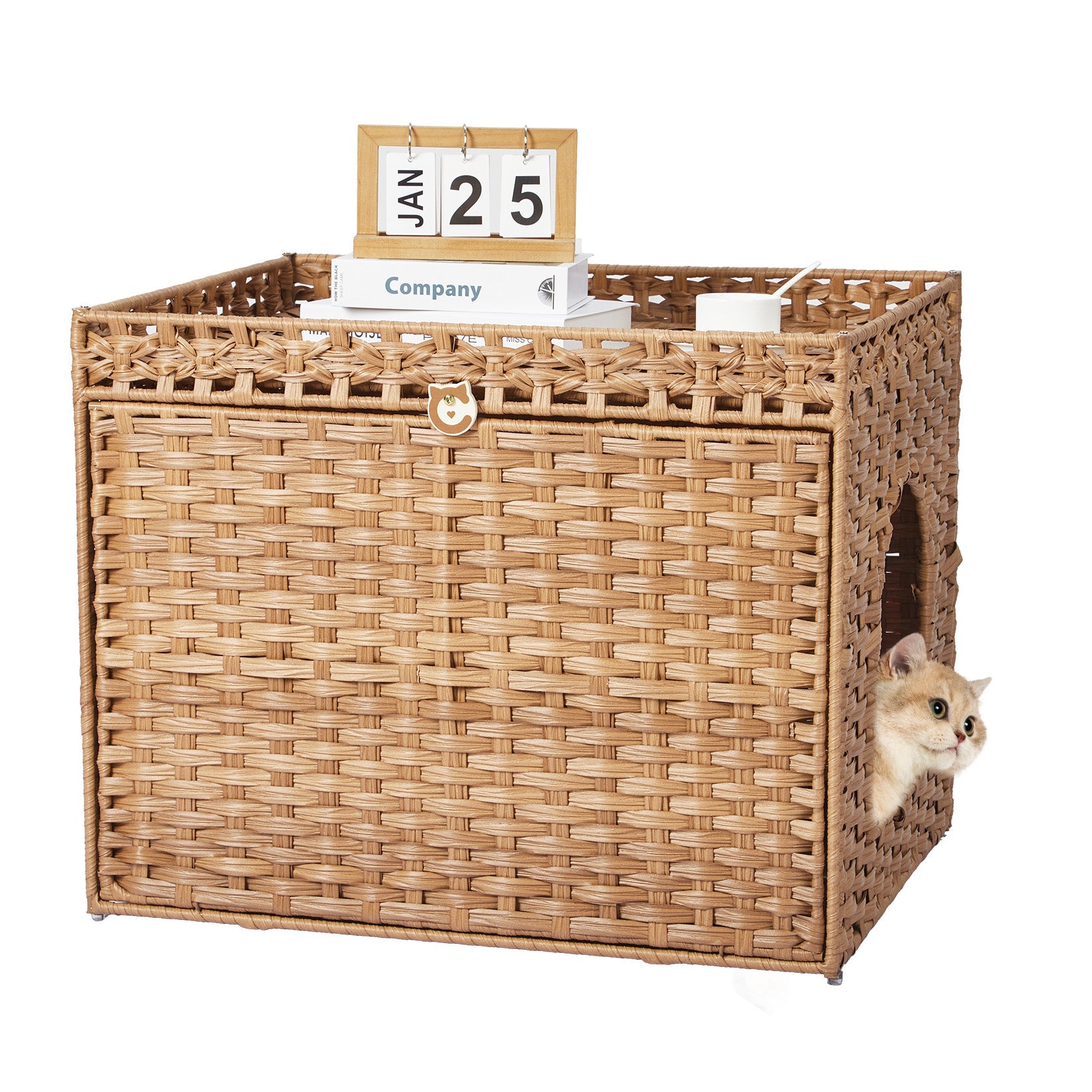 Garvee Handwoven Rattan Cat Litter Box Cabinet – Large Hidden Enclosure with Removable Mat and Fence – Stylish Boho Furniture, Easy to Clean, Covered Litterbox for Indoor Cats – Natural Color
