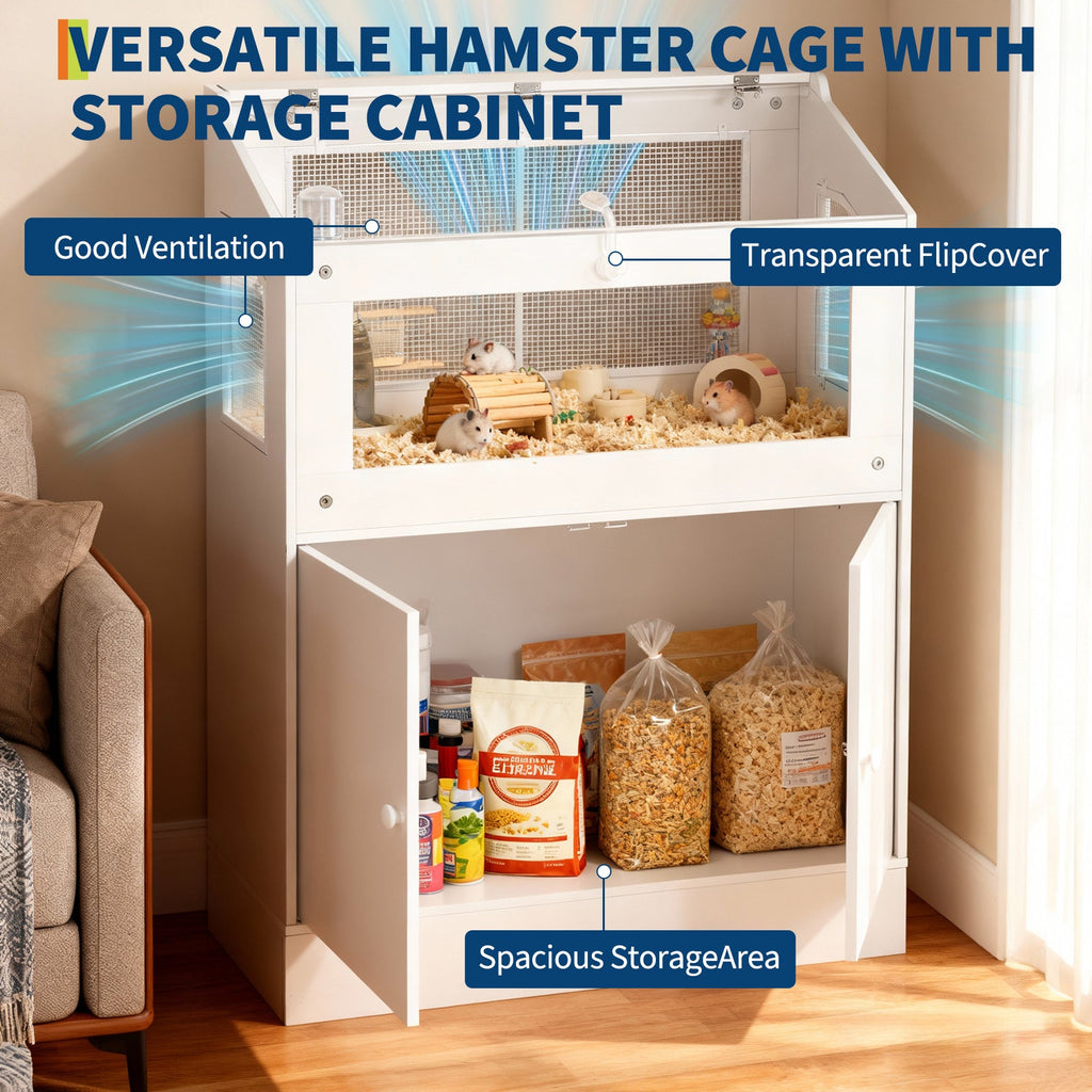 Garvee Hamster Cage, Small Animal Cages with Storage Cabinet, Clear Visual Acrylic Panels and Ventilated Design, Guinea Pig Cage for Small Animals, Gerbils, Rats, Hedgehogs