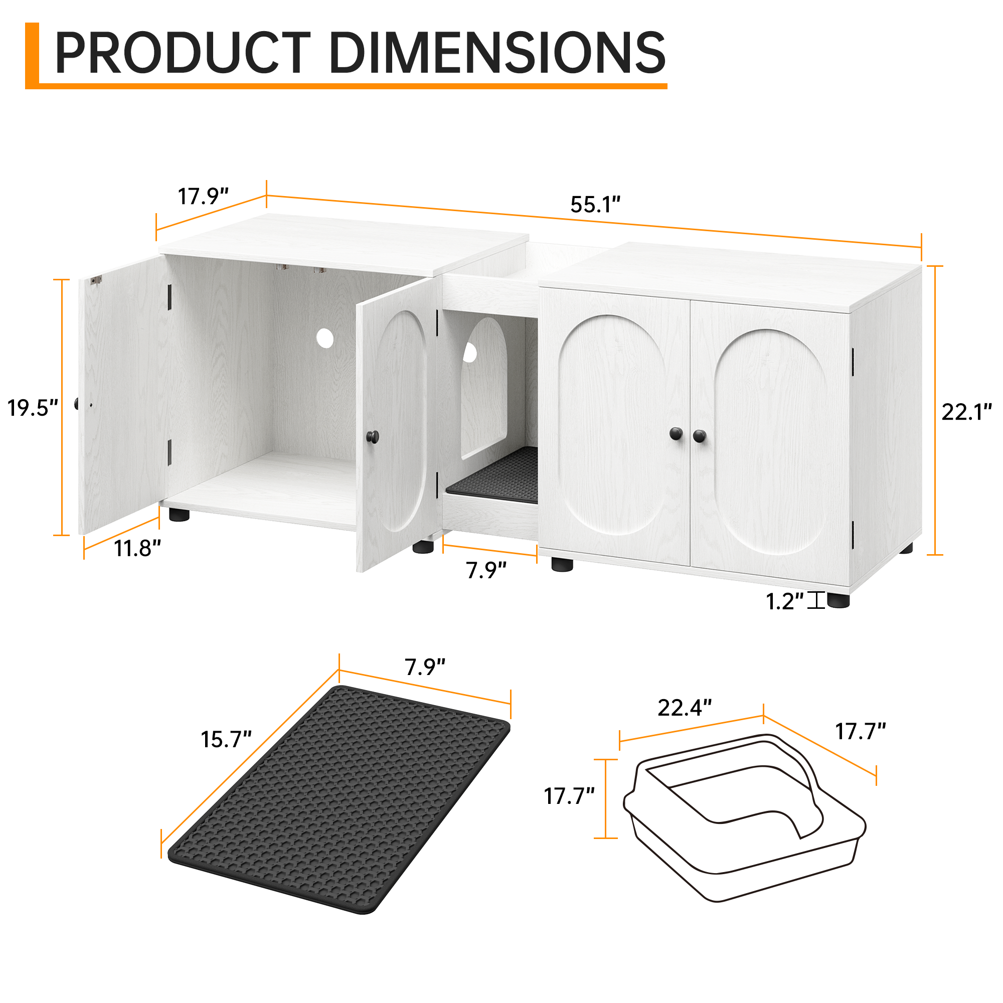 Garvee Cat Litter Box Enclosure, 55.1" Double Litter Box Furniture Large Cat Box Enclosure Kitty Litter Box for 2 Cats Hidden Cat Litter Cabinet Double Cage with Cat Litter Pad, White | Oval