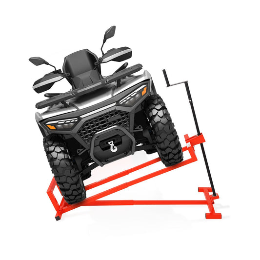 Garvee 800 lbs Lawn Mower Lift Jack – Heavy-Duty Collapsible & Extendable, Crank & Power Tool Handle – Anti-Slip Base – All-purpose for Riding Mowers – Red