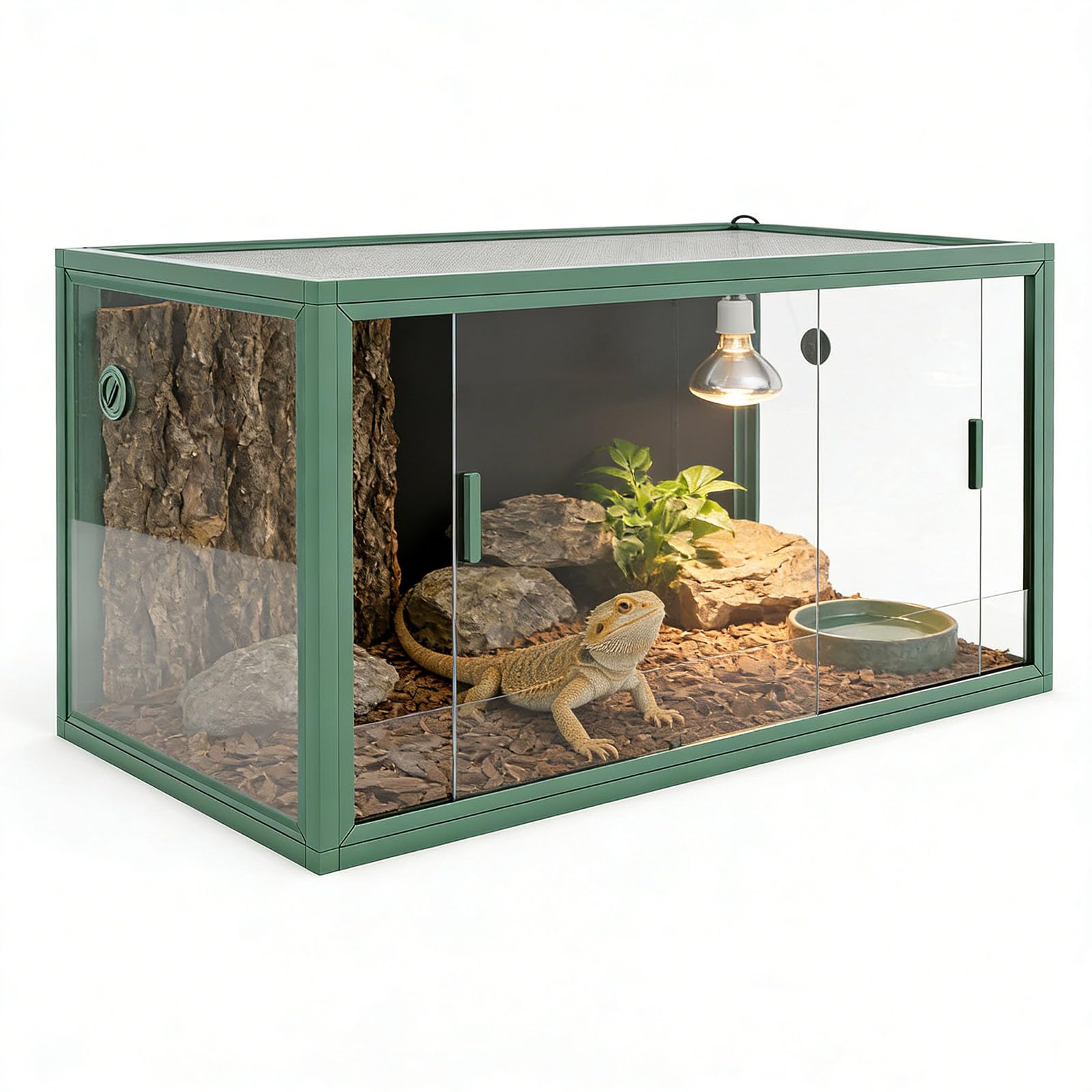 Garvee 120 Gallon Reptile Terrarium 48"x24"x24", Large Bearded Dragon Tank with Sliding Glass Doors, Heavy-Duty Screen Top Ventilation, Anti-Escape Enclosure for Lizards & Snakes, Green
