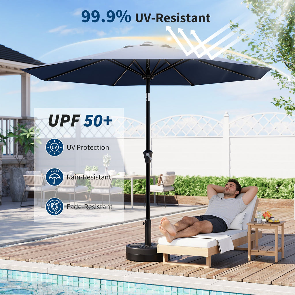 Garvee Navy Blue 10FT Patio Umbrella for Outdoor Table – Waterproof Market Umbrella with Smooth Crank Lift, Push Button Tilt, 8 Sturdy Ribs, UV Protection – For Pool, Deck, Garden, Yard
