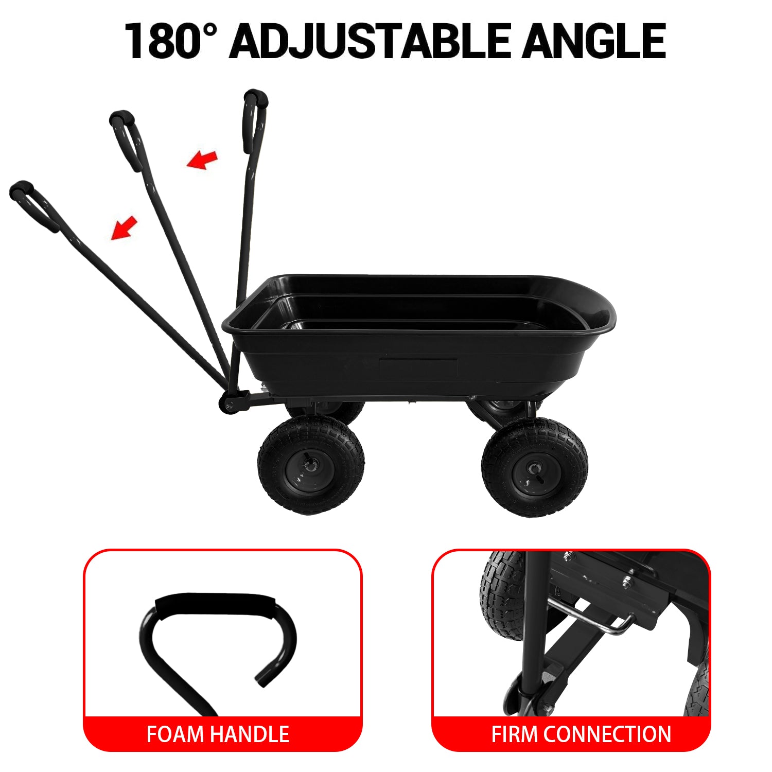 Garvee 600 Lbs Garden Dump Cart, Heavy Duty Outdoor Wagon with Quick Release & 10" Flat-Free Wheels for Yard, Soil & Tools – Black