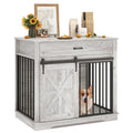 Garvee 37.8"W Dog Crate Furniture for Small/Medium Dogs, 2-in-1 Iron-Wood Fusion Dog Cage Indoor As Side End Table, Farmhouse Dogs Kennel with Sliding Barn Doors & Storage Drawer, Gray