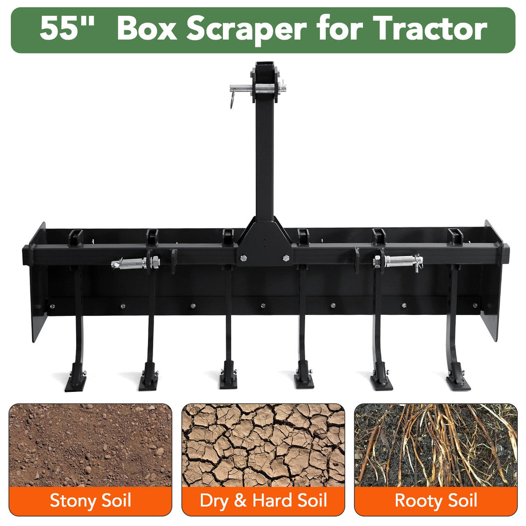 Garvee 55" Box Blade for Tractor, Box Scraper for Tractor 3 Point Hitch, Box Blade Suitable for CAT-0 &amp; CAT-1 Tractors