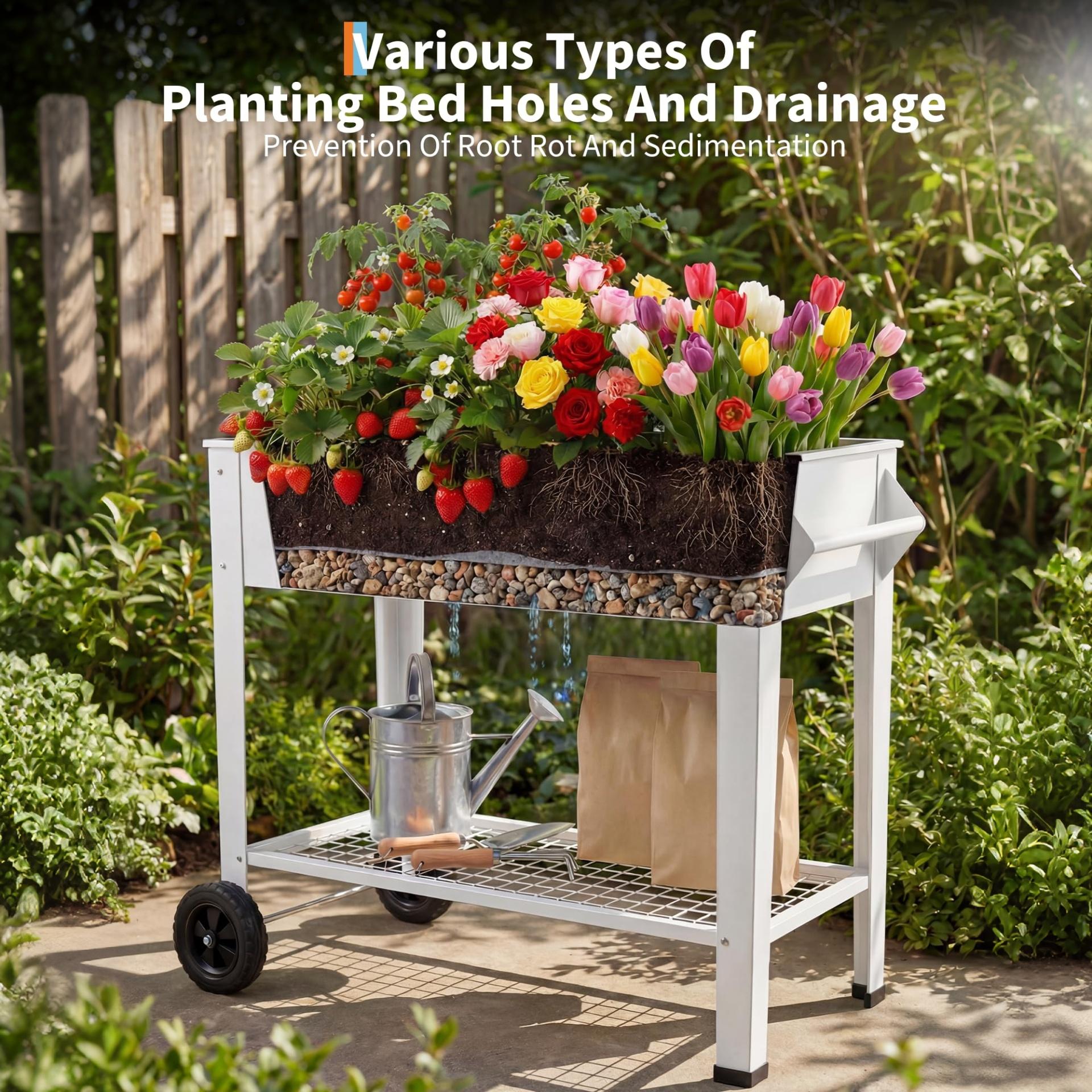 Garvee 40" x 32" x 15.3" Raised Garden Bed with Wheels & Storage Shelf, 400 lb Capacity Anti-Rust Steel Elevated Planter Box with Drainage Holes for Vegetables, Herbs, Flowers, Patio, Balcony & Backyard