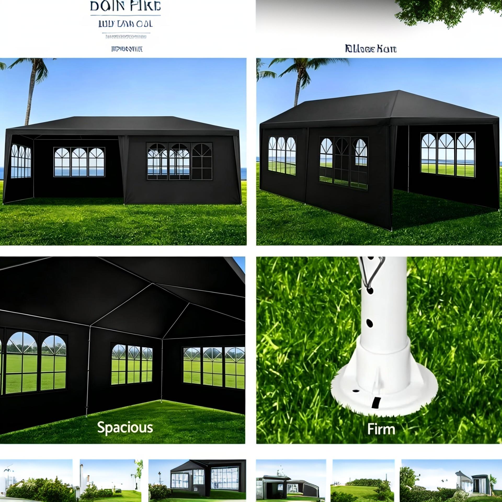 Garvee 10' × 30' Outdoor Party Tent with 5 Removable Sidewalls, Waterproof Canopy, Wedding Gazebo for Backyard, Patio, BBQ and Events, Black