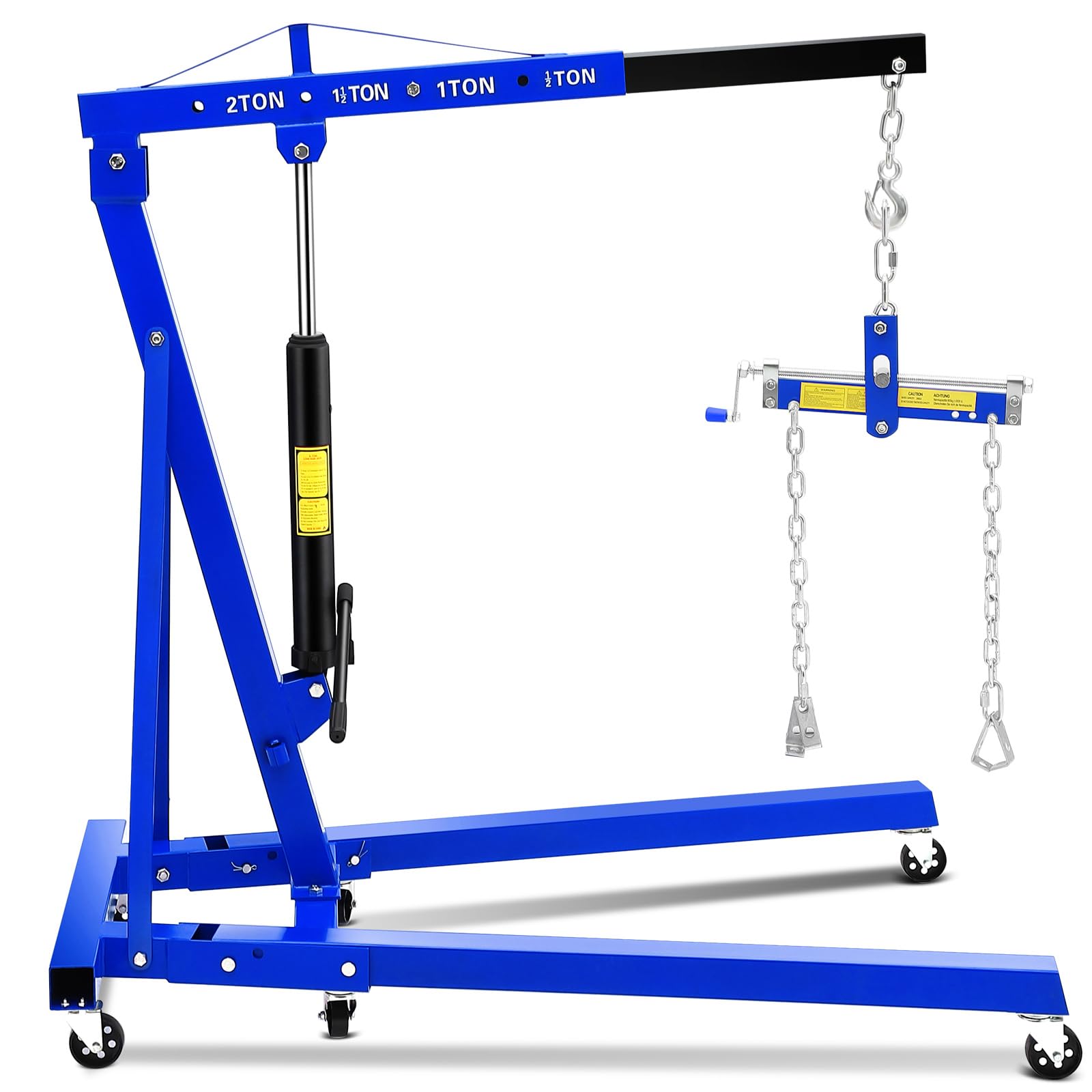 Garvee 2 Ton Hydraulic Engine Hoist with Lever Stabilizer, Adjustable Telescopic Boom, High-Strength Steel, 360° Swivel Casters, Foldable Frame for Auto Repair Workshop