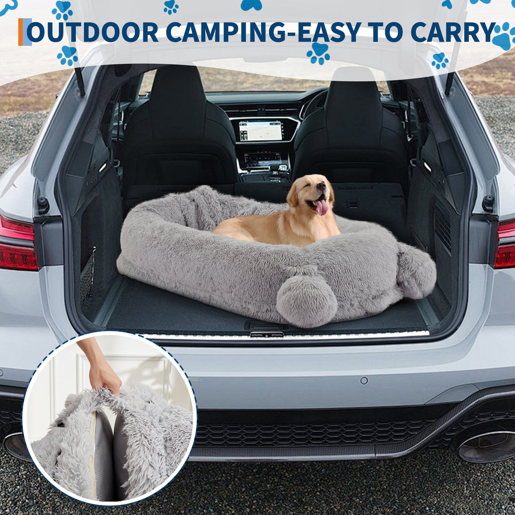 Garvee Human Dog Bed, 71 in x45 in x12 in Large Dog Bed with Blanket, Storage Pockets, Portable Handle, Removable Cover, Human Size Pet Bed for Adult, Gray