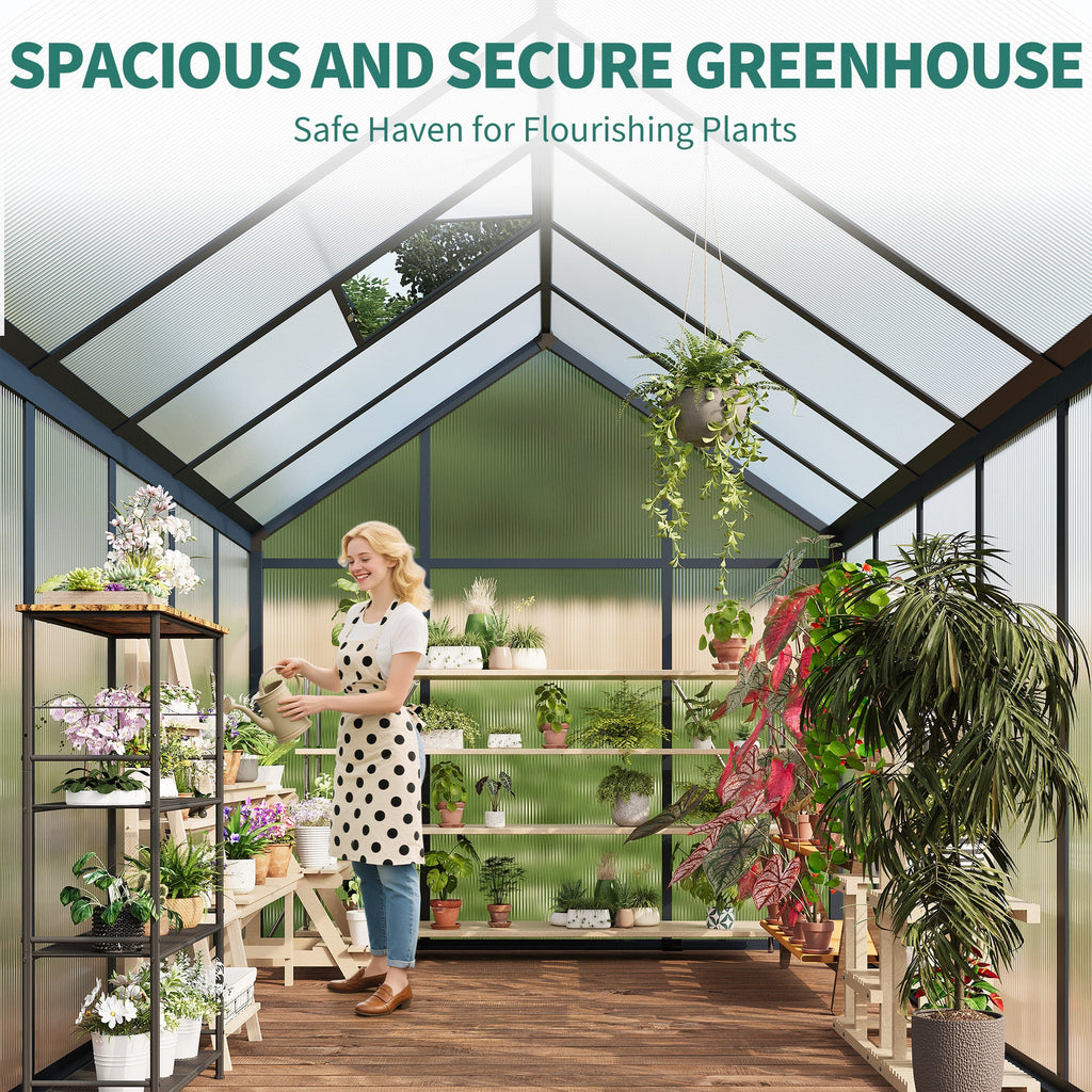 Garvee  6x8 FT Polycarbonate Greenhouse Gazebo – Walk-In Outdoor Garden Structure – Robust Aluminum Frame – Upgraded Sliding Door, Adjustable Roof Vent, Lockable Handle – For Patio, Backyard, Lawn – 6x8 Sliding Door, Dark Gray (Upgraded Handle