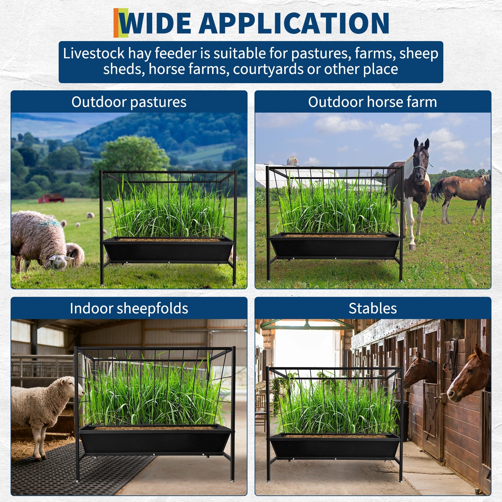 Garvee Heavy Duty 2-in-1 Livestock Hay and Grain Feeder Set – Durable Steel Multi-Sided Trough, 45 Gallon Hay Rack with 24 Gallon Feed Pan – Large Capacity, Weather-Resistant for Goats, Sheep, Horses, Cows, Calves – Ideal for Pasture or Stable – 45+25