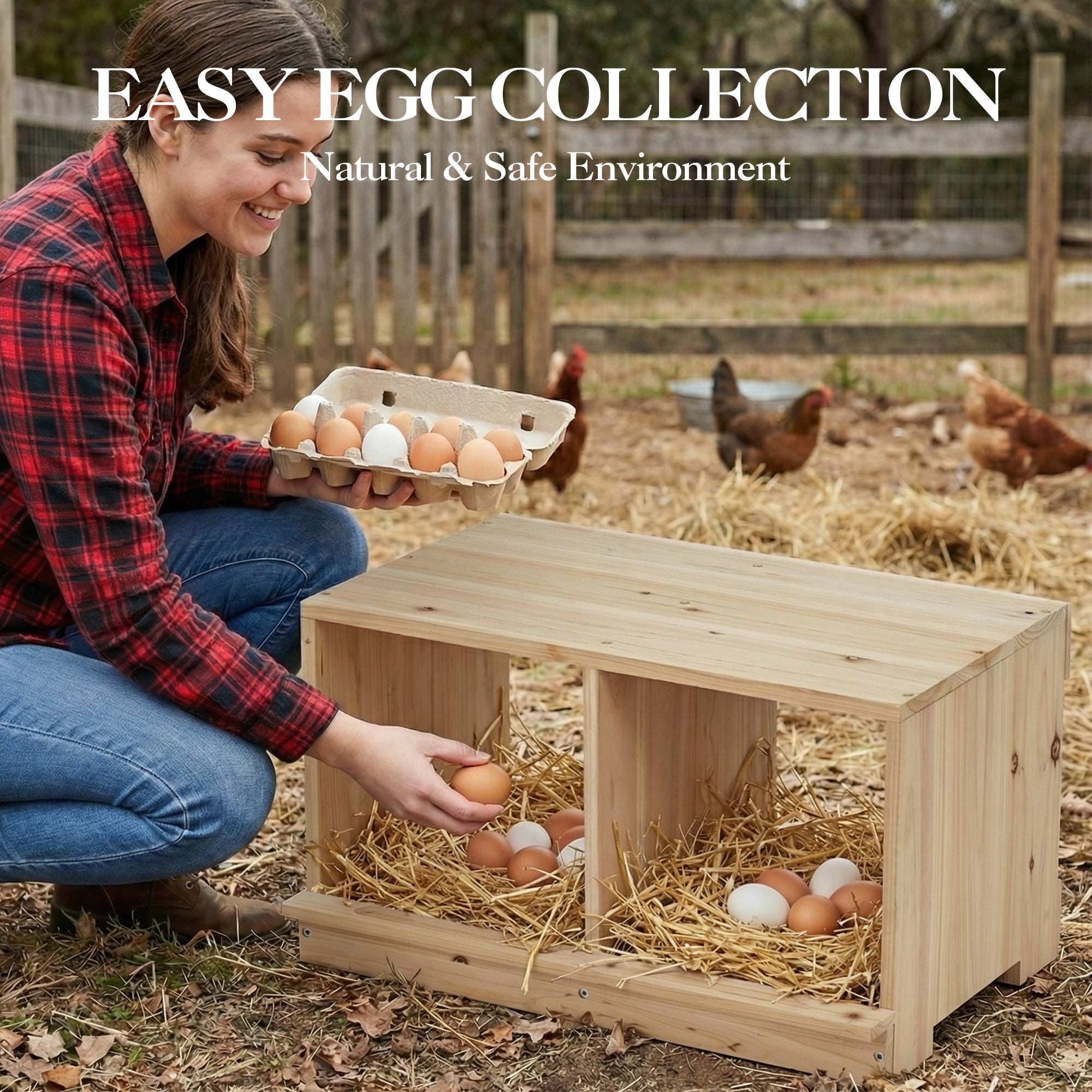 Garvee Heavy Duty Wooden Chicken Nesting Box – Easy Assembly, Durable Single Layer Design, Two Compartments for Hens and Ducks – Ideal for Poultry Farms and Backyard Coops, 2-Compartment Single Layer