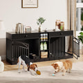 Garvee Dog Crate Furniture for 2 Dogs, 78.7" Large Dog Kennel Indoor with 2 Storage Drawers, 3 Shelves and Feeding Bowls, Double Dog Crate TV Stand for Small and Medium Dogs, Black