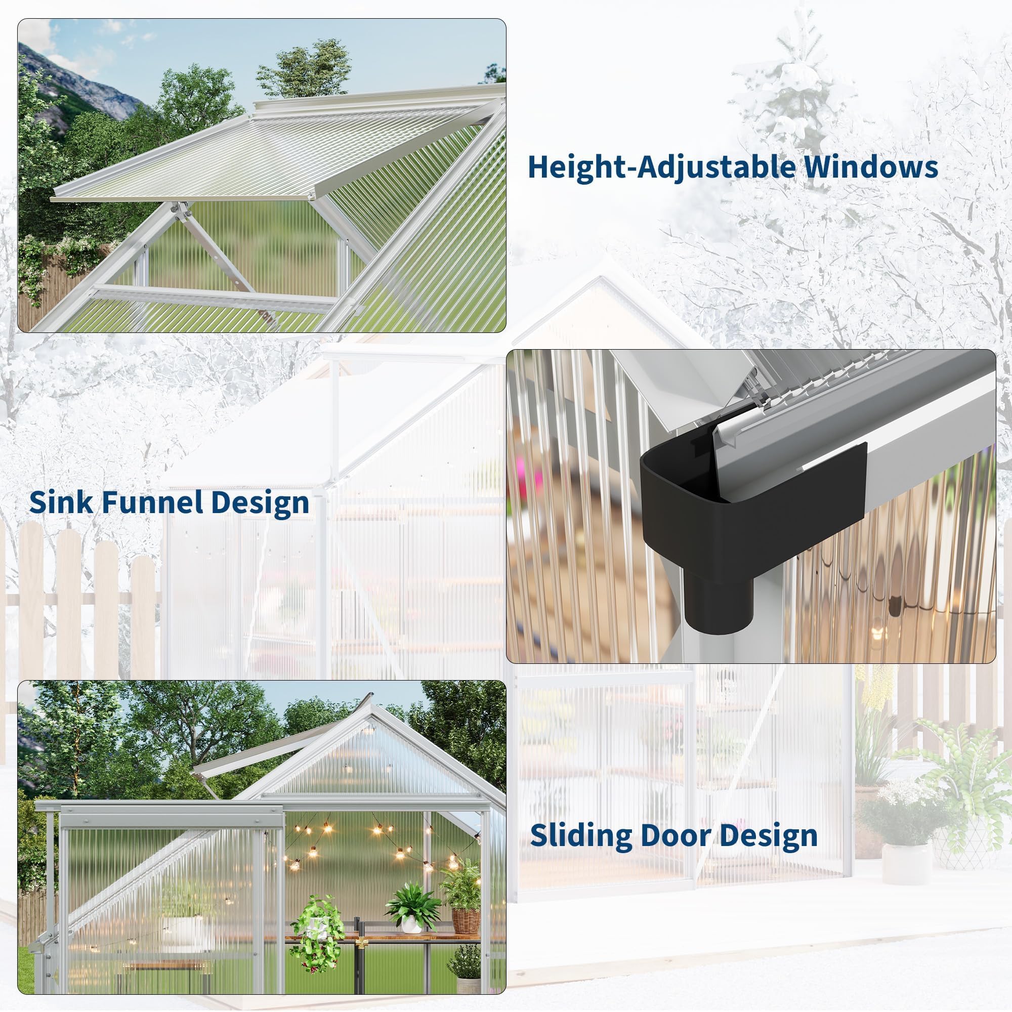 Garvee 6 x 4 FT Polycarbonate Greenhouse with Aluminum Frame, Sliding Door & Adjustable Roof Vent, Heavy-Duty Outdoor Greenhouse for Backyard, Garden, Patio