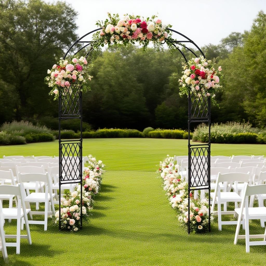 Garvee Metal Garden Arbor, 86.6" x 59" Arch Trellis for Climbing Plants, Weather-Resistant Decorative Wedding Archway, Sturdy Iron Frame, Outdoor Black Garden Arch for Patio, Lawn, Pathway, Event Party Back