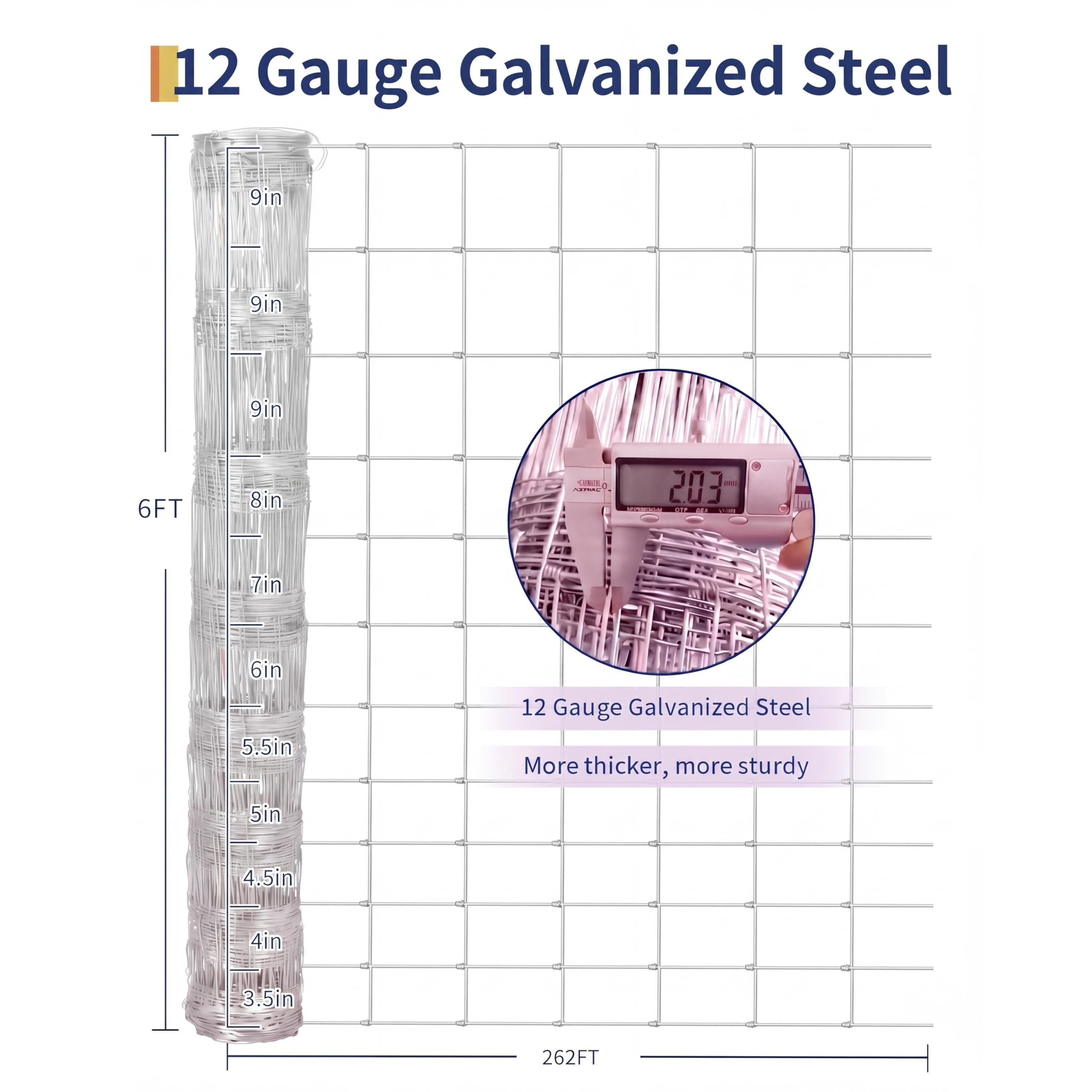 Garvee Cattle Farm Fence 6Ft x 262Ft, 12 Gauge Heavy Galvanized Steel Wire Fencing Outdoor for Livestock Control/Pet Supplies/Farmer/Agriculture/Pasture/Cross Fencing/Horse/Goat/Deer/Pig/Sheep/Garden